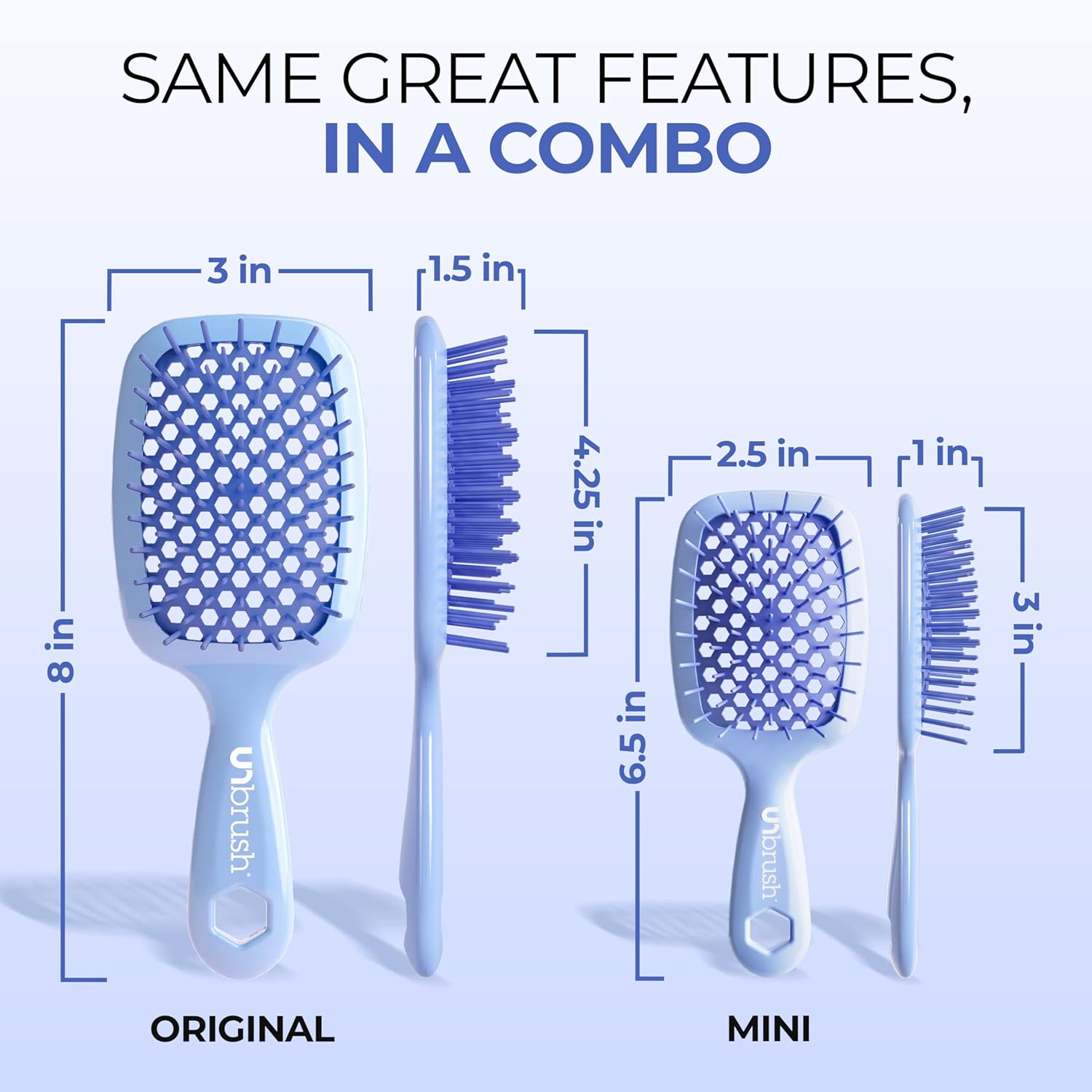 FHI HEAT Unbrush and Unbrush MINI Wet & Dry Vented Detangling Hair Brush, Periwinkle Light Blue - Periwinkle Light Blue image number 6