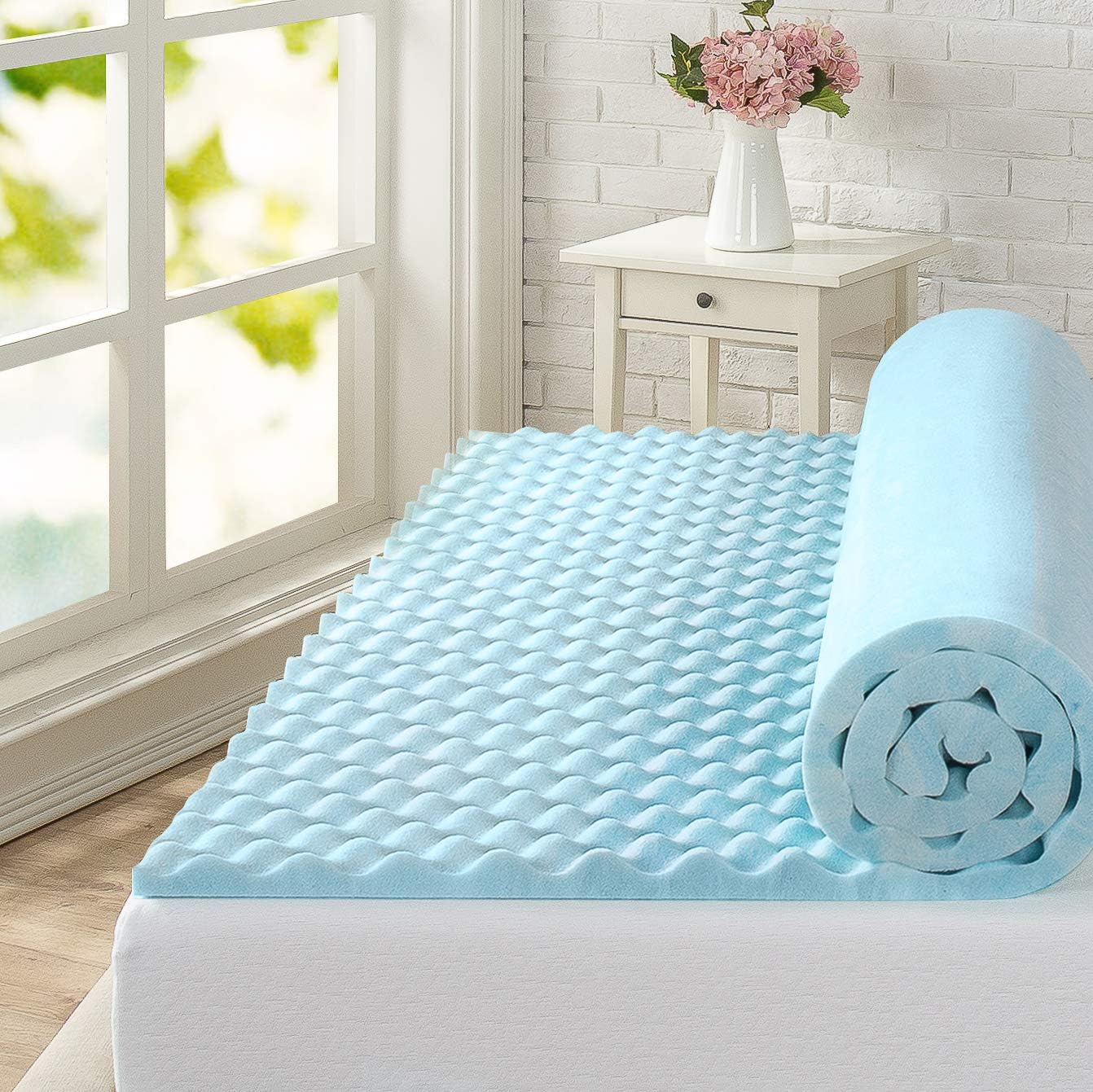 Zinus Swirl Cooling Gel Convoluted Memory Foam Air Flow Mattress Topper Protector 4Cm - Queen Size image number 6