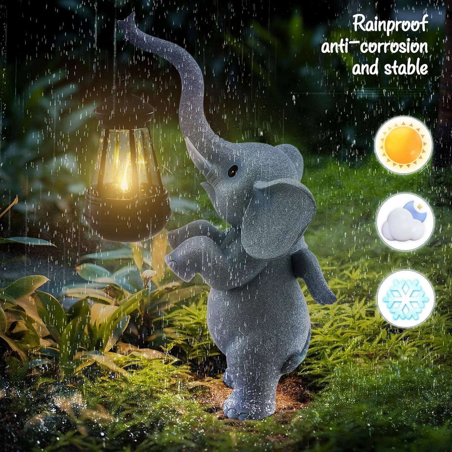 IOKUKI Solar Garden Statues Outdoor Decor,Angel Elephant Statue Outdoor Clearance,Resin Outdoor Statues Garden Decor for outside Patio Woman Mom Gifts (Angel Elephant) image number 3