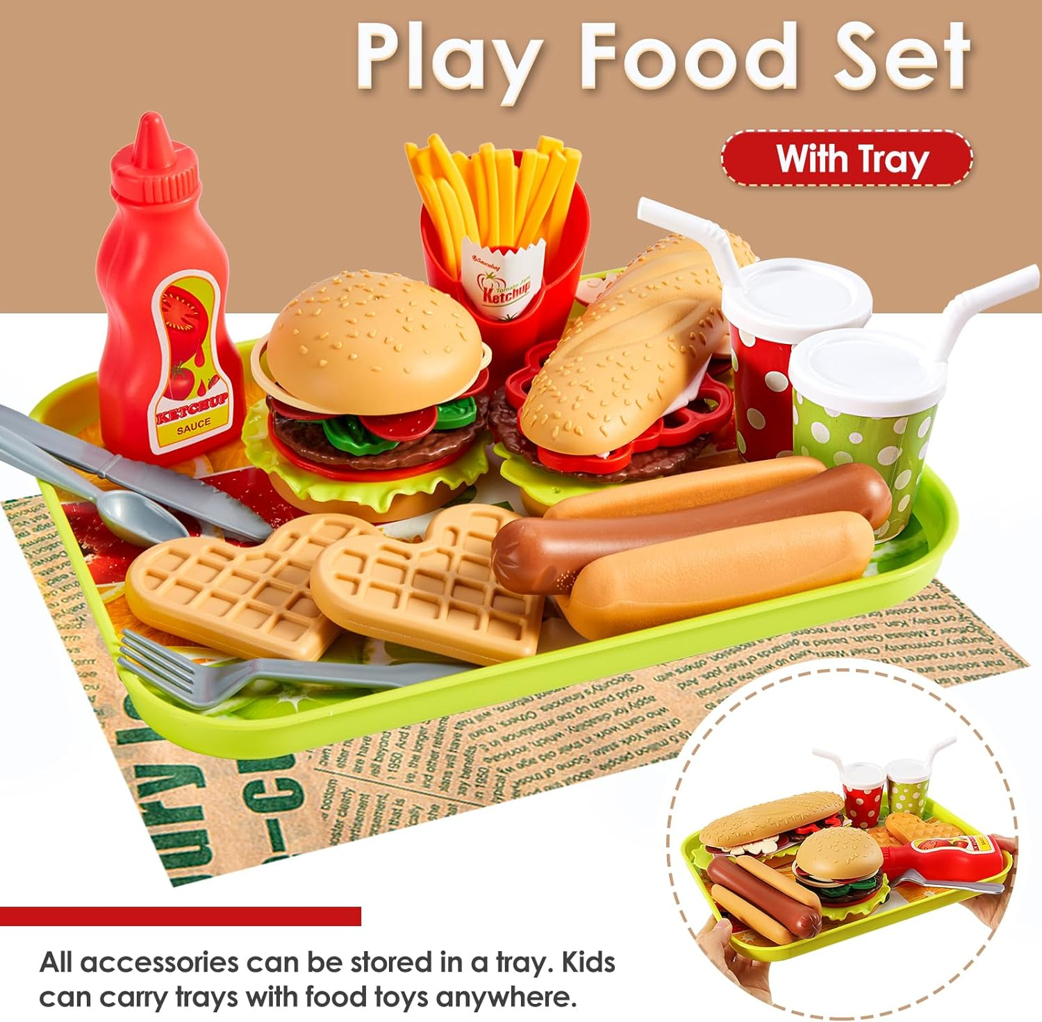 BUYGER Children'S Kitchen Play Kitchen Accessories for Children, Hamburger Fast Food Grill Accessories Toy, Mud Kitchen Children Outdoor, Role Play Gift image number 2