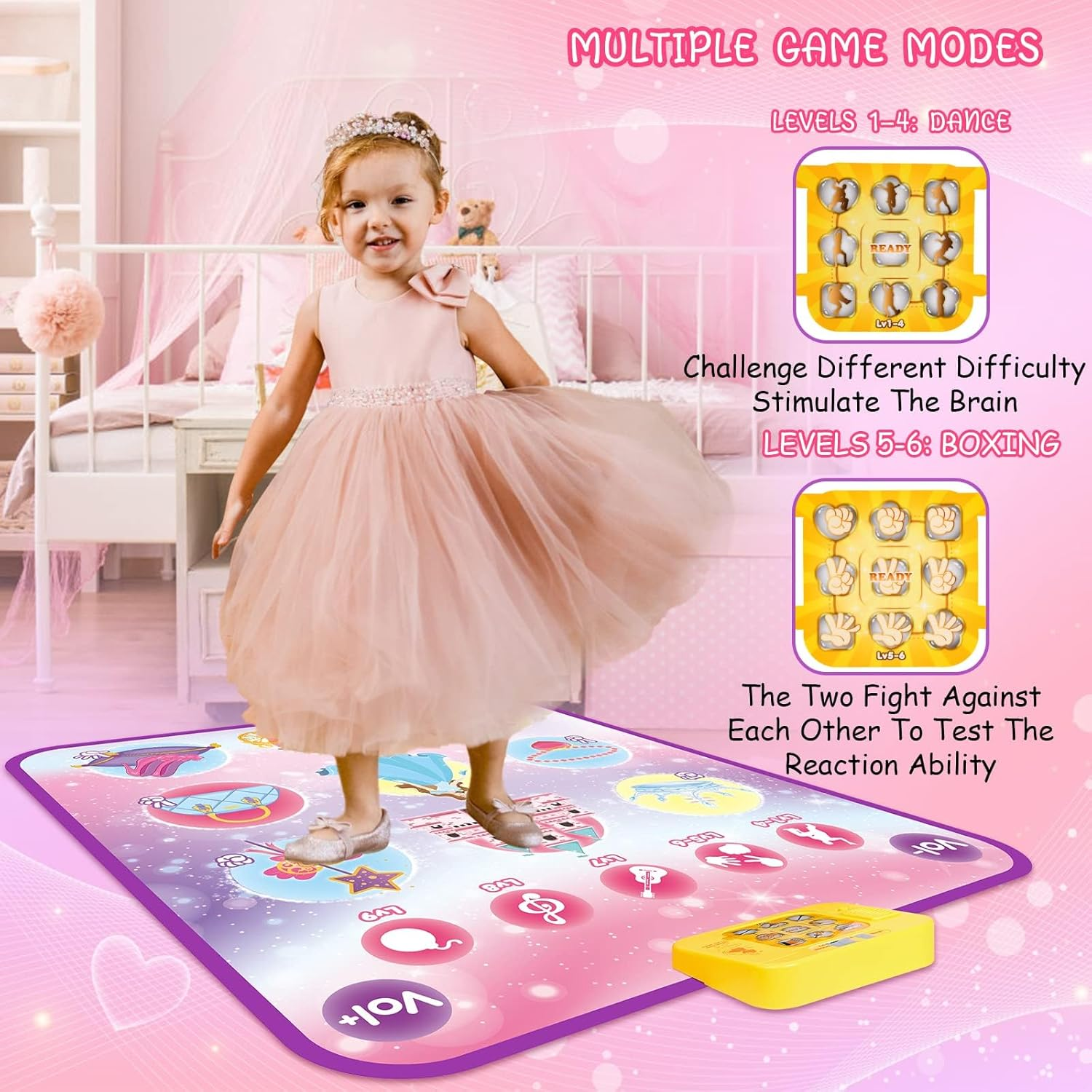 Children'S Dance Mat Toy, Musical Mat with 5 Play Modes, 3 Challenge Levels and LED Lights, Children'S Dance Mat, Birthday Gift, Electronic Educational Toys for 3-12 Years Olds
