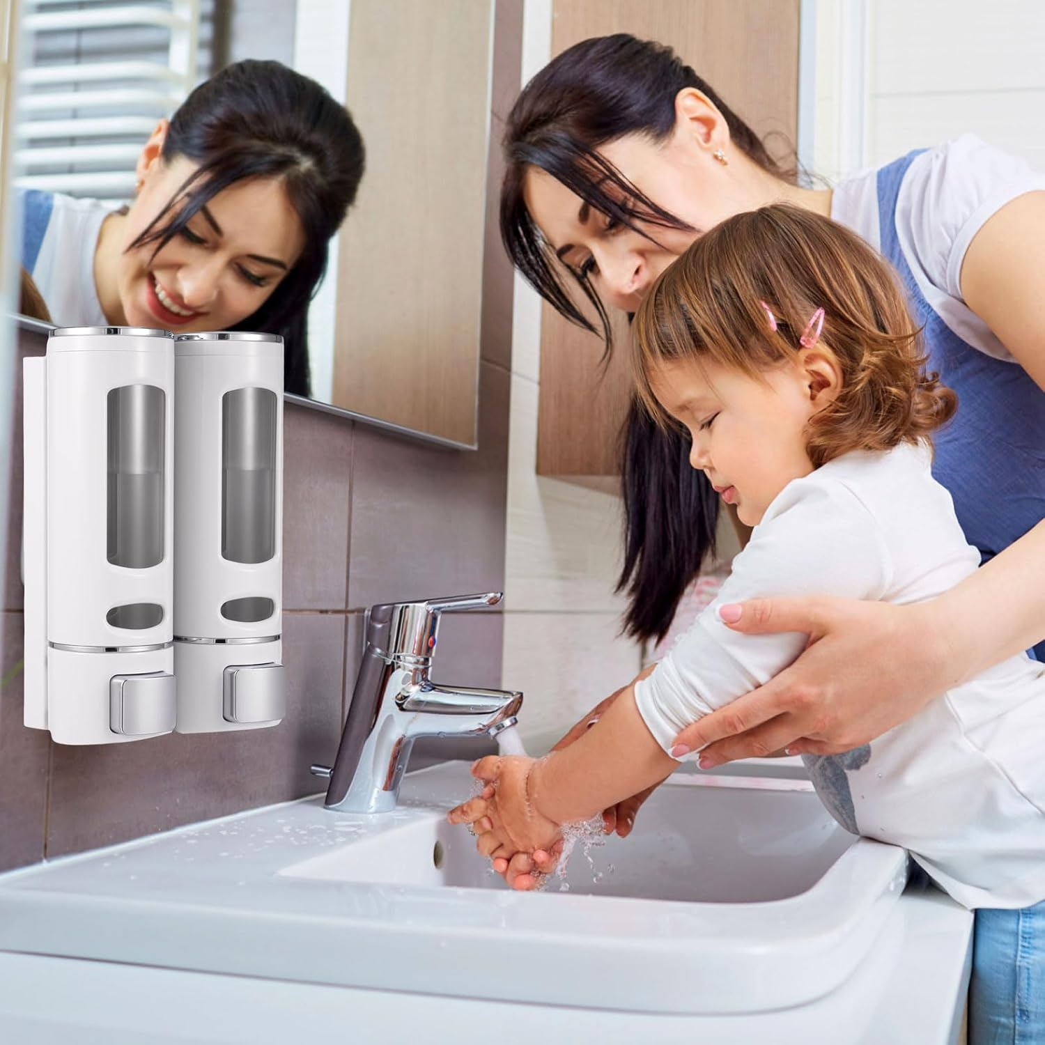 2Pcs/3Pcs Shower Soap Dispenser Wall Mounted 400Ml Shampoo and Conditioner Dispenser Adhesive Handwashing Fluid Dispenser Rest Room Washroom Toilet Soap Dispenser for Bathroom Hotel (2 Chamber) image number 4