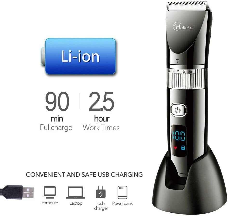 Hatteker Hair Trimmer Pro Hair Clippers for Men Haircut Beard Trimmer Hair Cutting Kit Cordless USB Rechargeable Waterproof LED Display