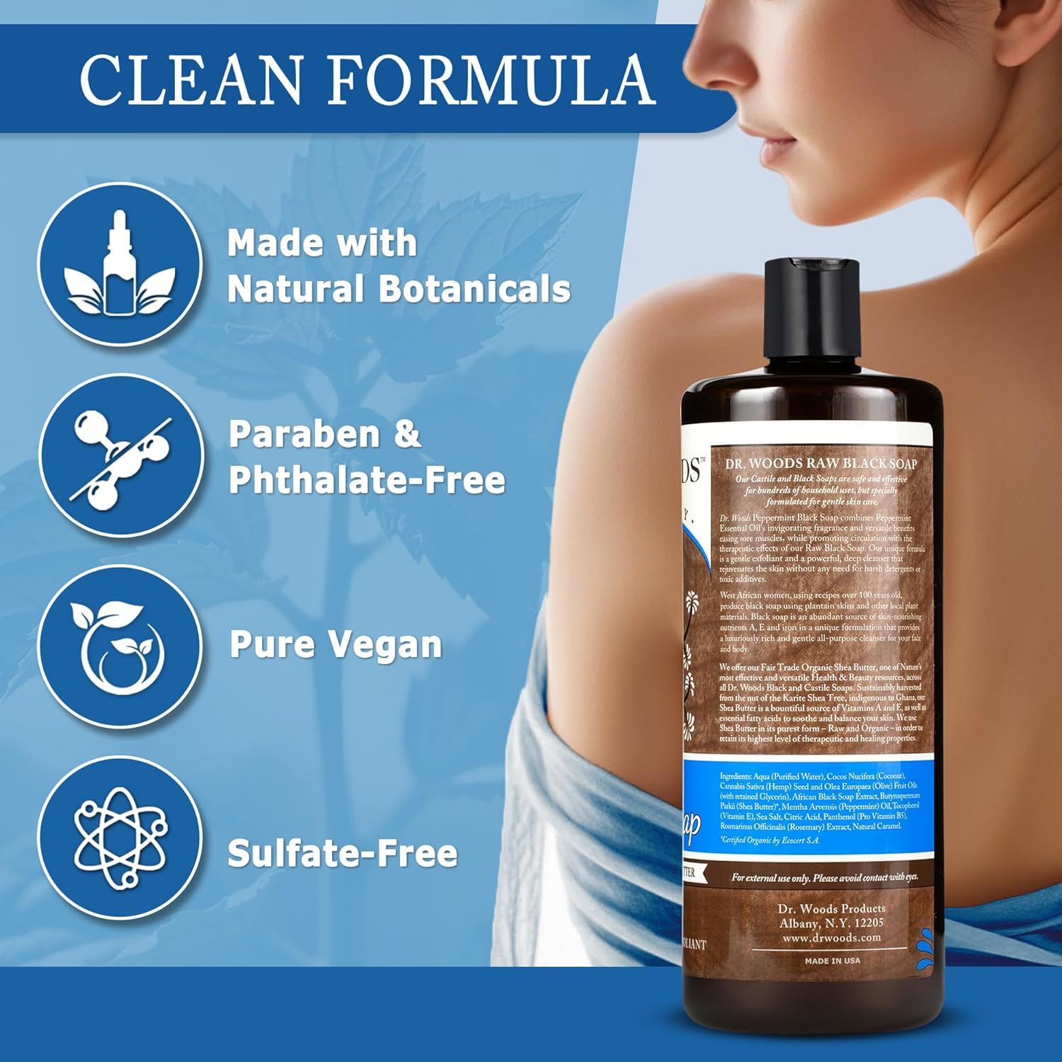 Dr. Woods Naturals Black Soap - Shea Vision - Peppermint - 950Ml