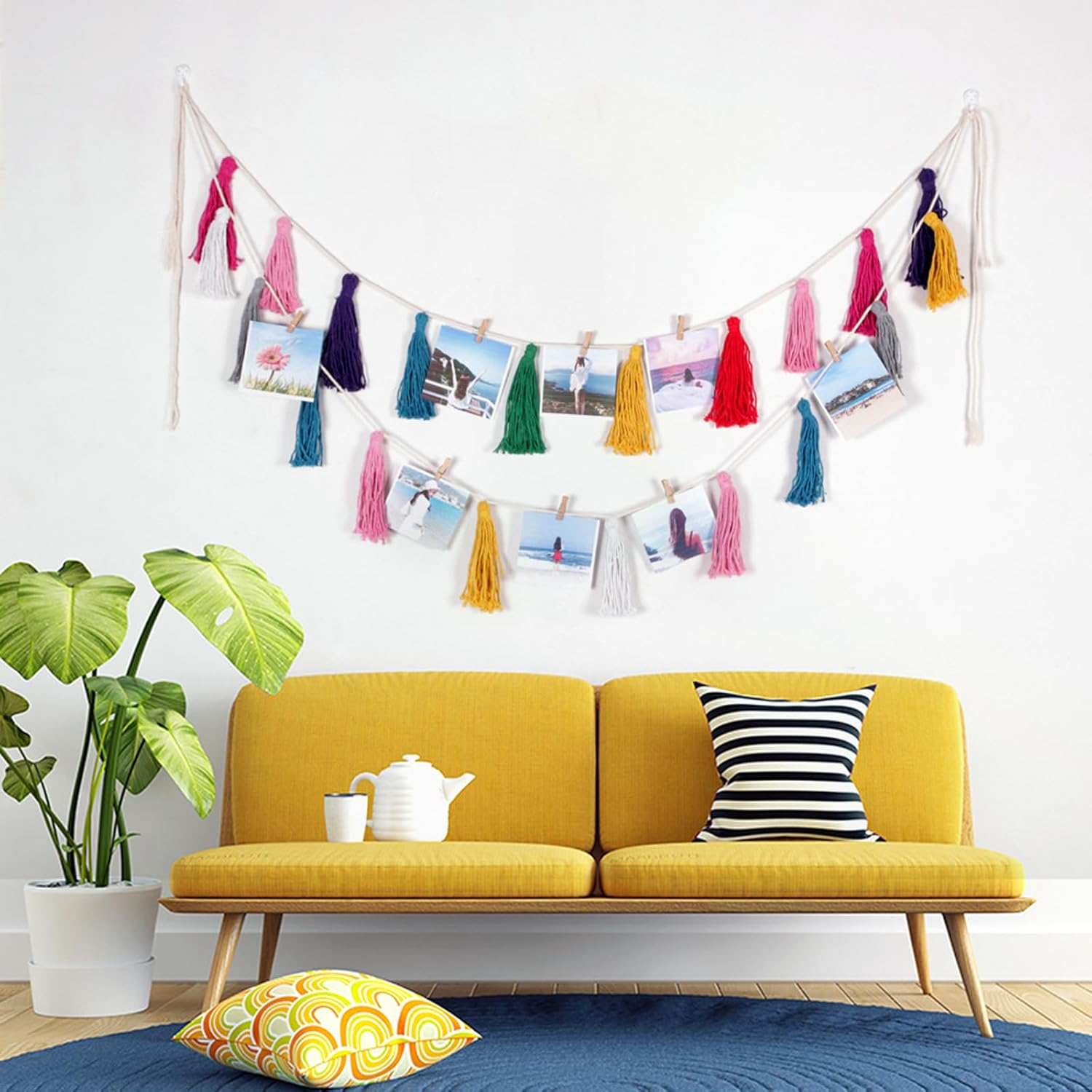 2Pack Tassel Garland Boho Cotton Pastel Banner Decorative Wall Hanging for Home Decoration Wedding Birthday Baby Shower Party Supplies, Rainbow Wall Hangings for Classroom, Nursery, Wedding Decor image number 3