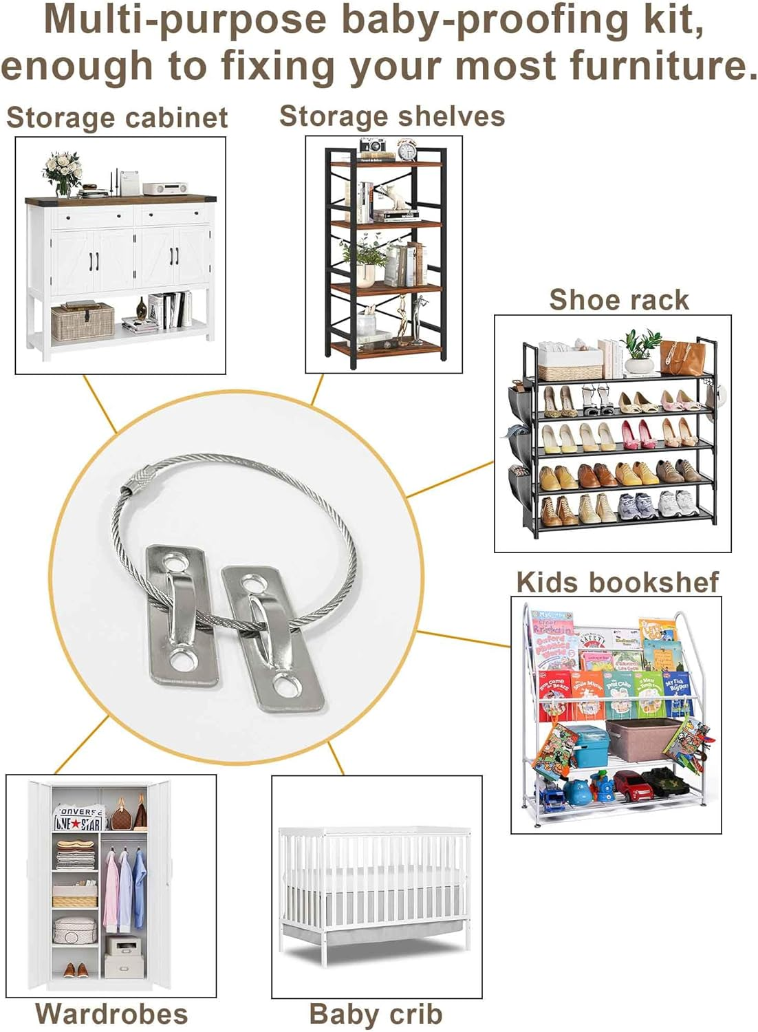 6 Sets anti Tip Furniture Anchors for Baby Proofing, Earthquake Straps, Furniture Secure to Wall Anchors, Childproof and Home Safety, 10In image number 3