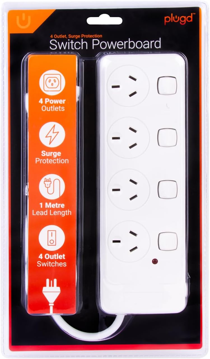 Surge Protectors with 4 Outlet，Power Board with Individual Switches, Power Strip with Protected Indicator Light SAA Certified 1 Meter 240V image number 6