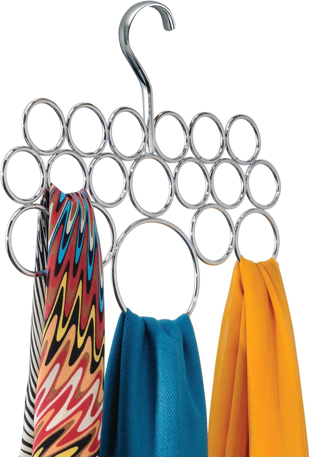 Interdesign Axis Scarf Holder with 18 Rings, Wardrobe Organiser for Scarves, Ties, Belts Etc., Made of Metal, Silver