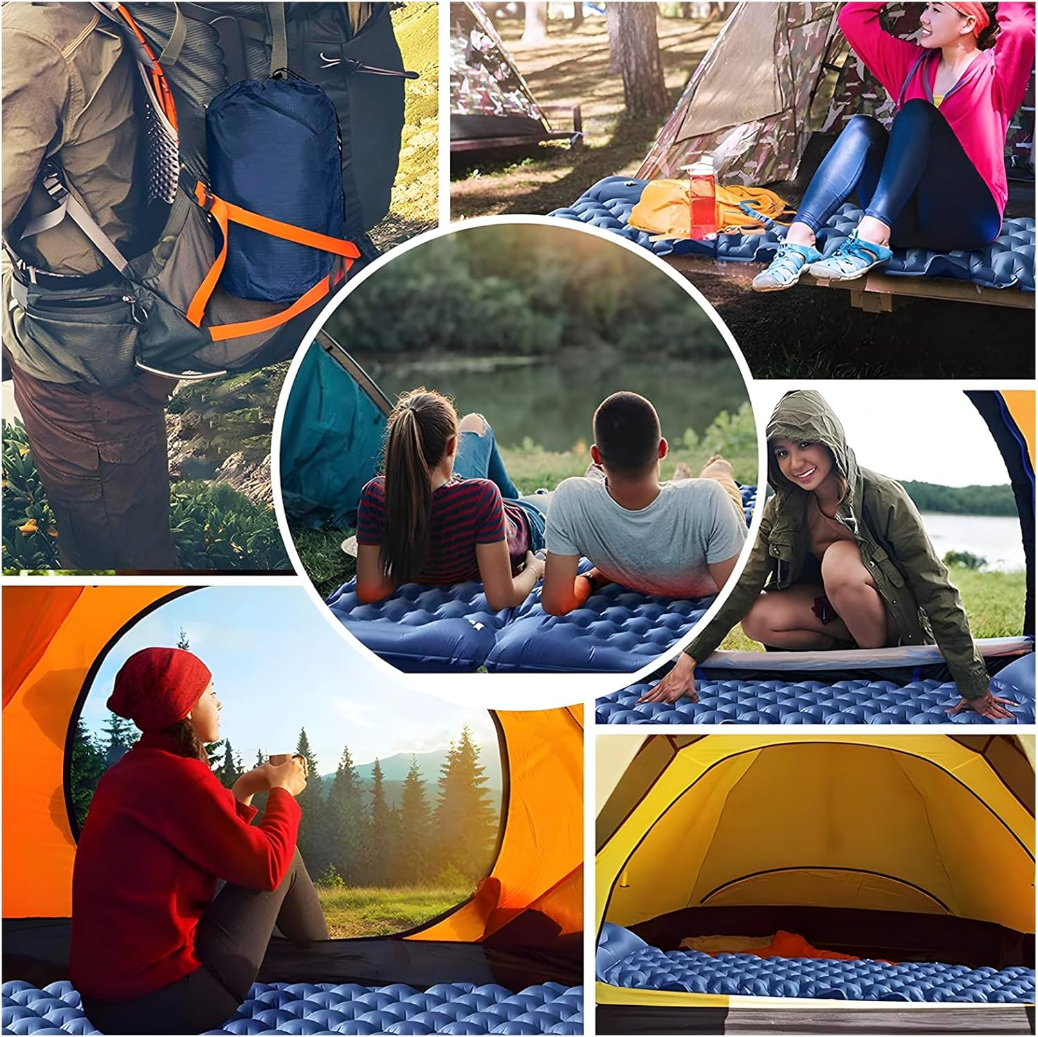 Amtake Camping Sleeping Pad, Self-Inflating Camping Mattress Sleeping Mat,10 Cm High Air Mattress with Built-In Foot Pump, Lightweight Inflatable for Traveling, Hiking and Outdoor (Blue)