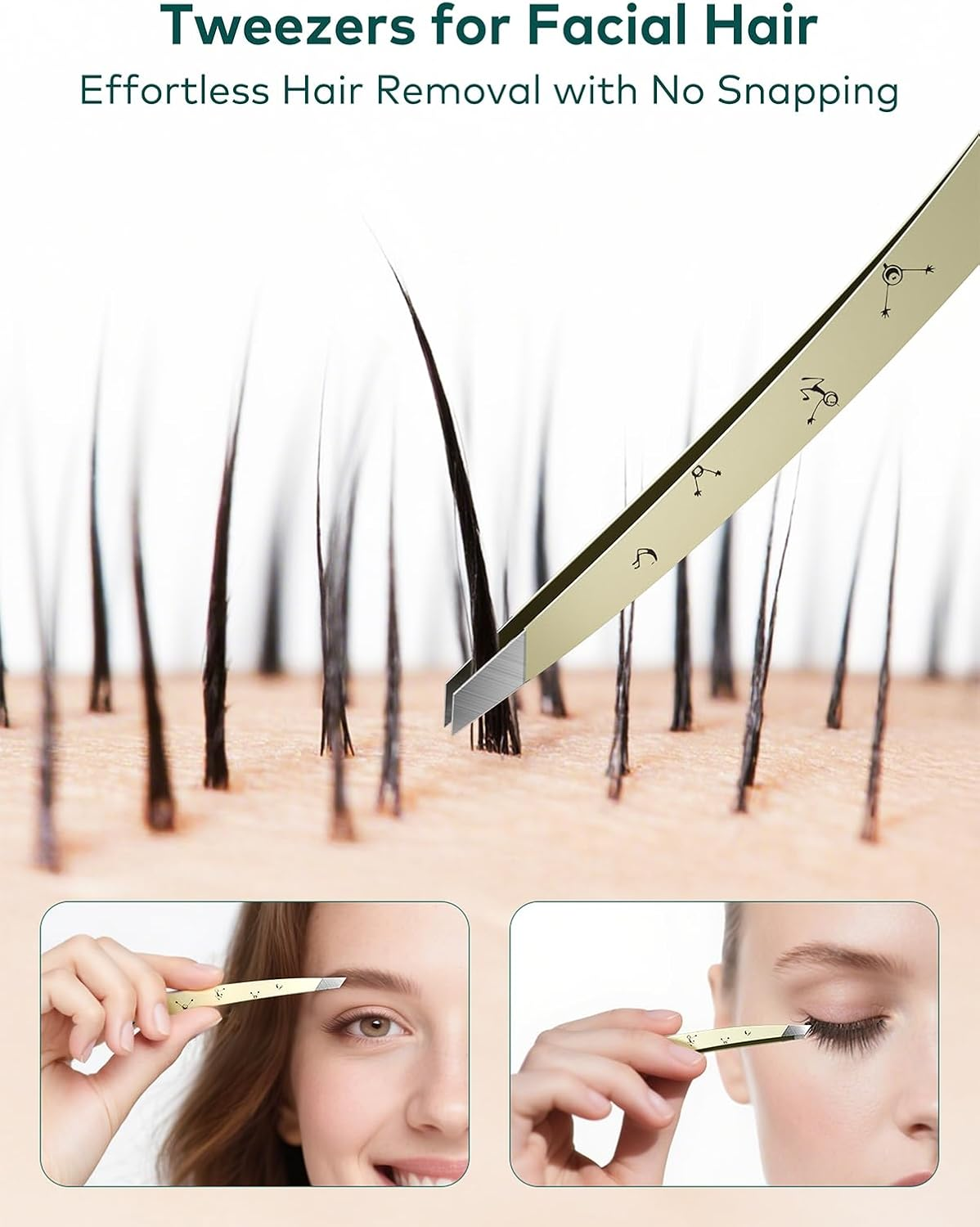 MR.GREEN Tweezers for Women Facial Hair, Professional Precision Eyebrow Tweezers for Women and Men, Stainless Steel Slanted Cute Hair Removal Plucker image number 1