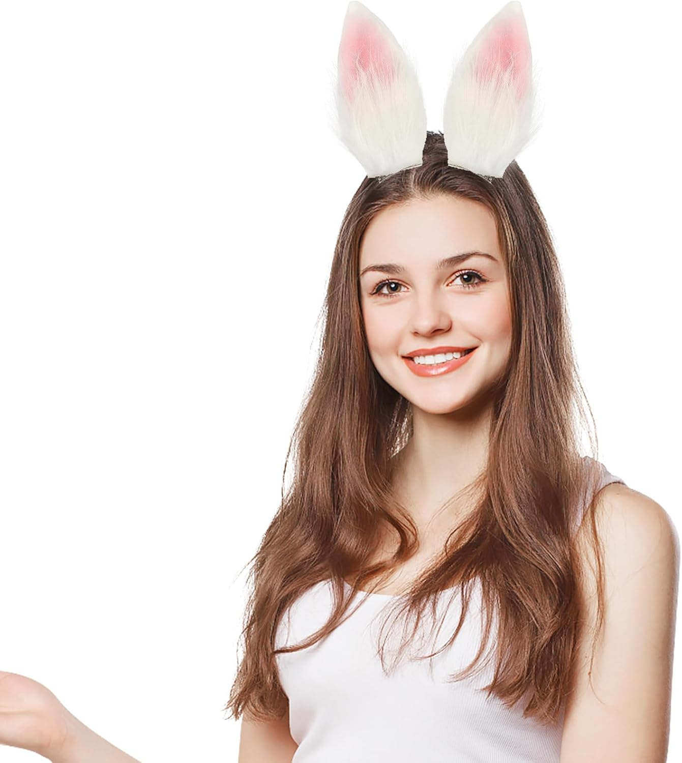 Fluffy Bunny Ear Hair Clip-White Rabbit Ears for Easter, Halloween, and Cosplay Costume Accessories for Bunny Girls and Women image number 2