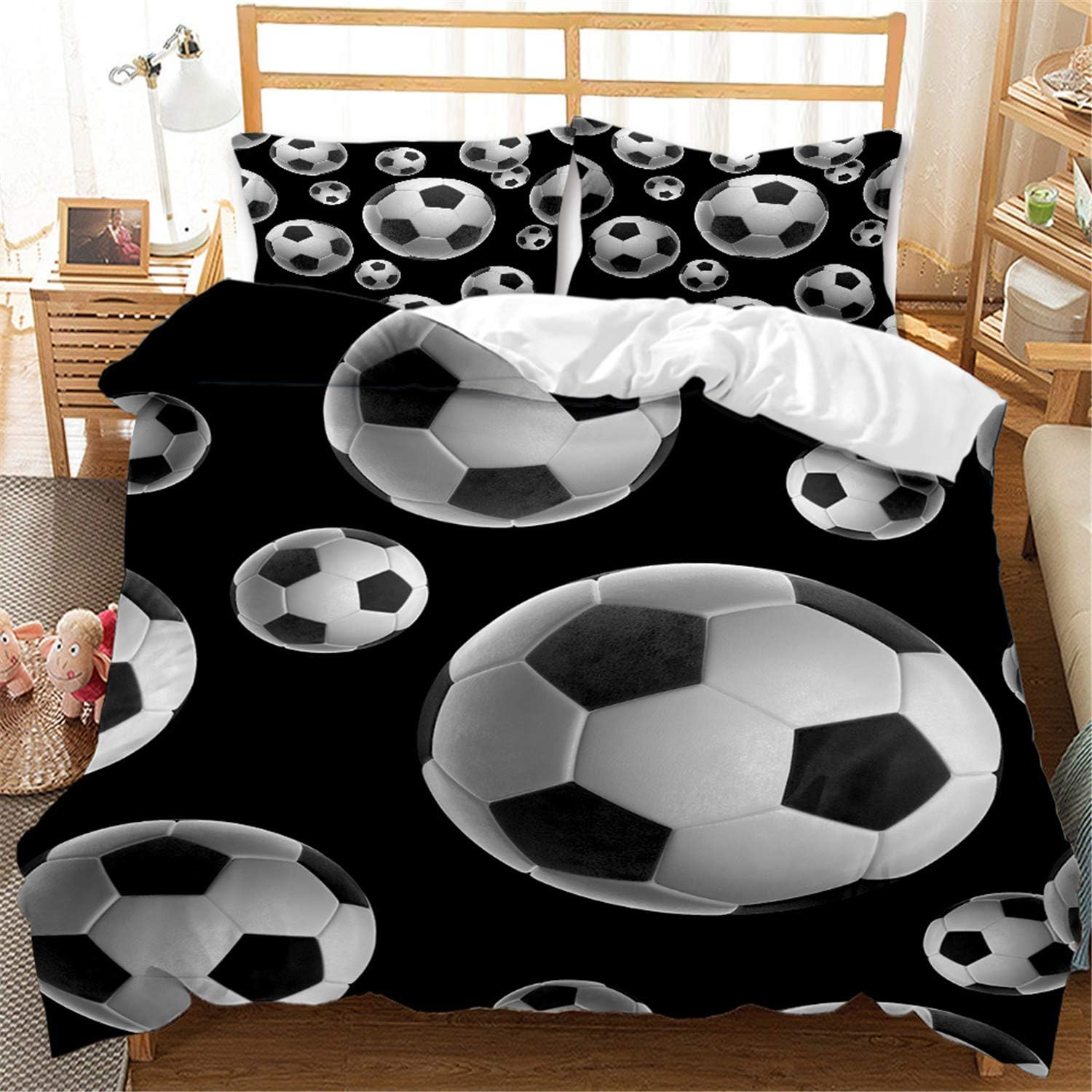 Eveone Football Duvet Cover Quilt Cover Single/Double/Queen/King Size Bed Sheets Pillowcase Set Sports World Cup Soccer Cuju Ball Games Microfiber Quilt Cover Bedding 2/3/4PCS (Queen-210*210Cm-4Pcs,9) image number 6
