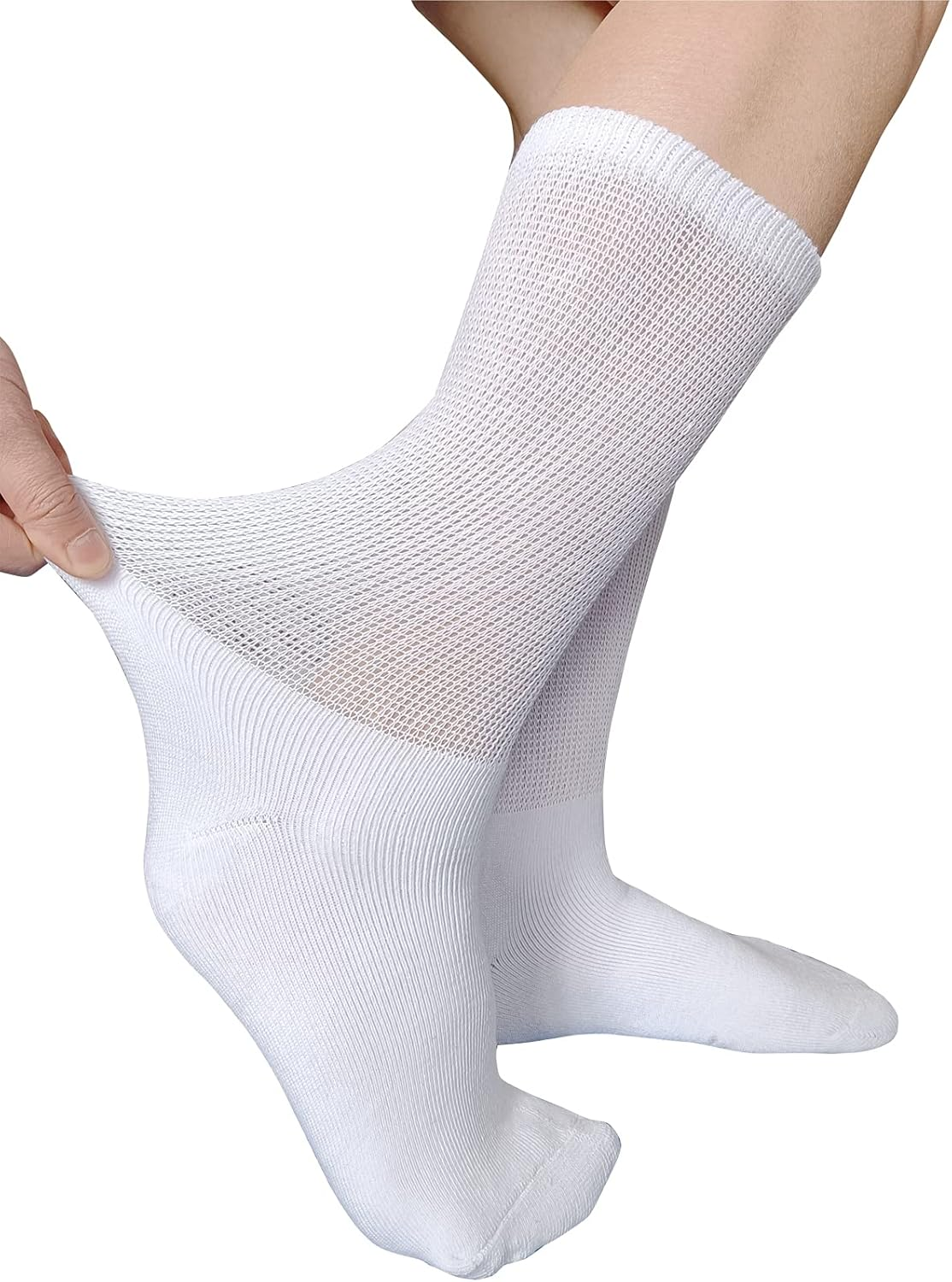 Men Diabetic Socks Extra Wide Non Binding Crew Sock Cushioned Moisture Wicking Socks Loose Top Edema Thick Ankle 3 Pairs