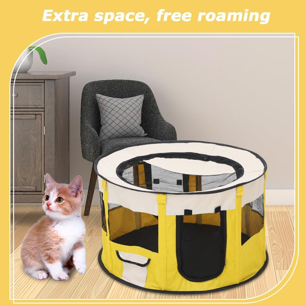 Cat House with Top Cover anti Escape, Small Animal Playpen, Pet Playpen Dog Tent, Yard Fence for Kitten, Puppy, Guinea Pig, Rabbits, Hamster (Yellow, 70 * 70 * 40CM)