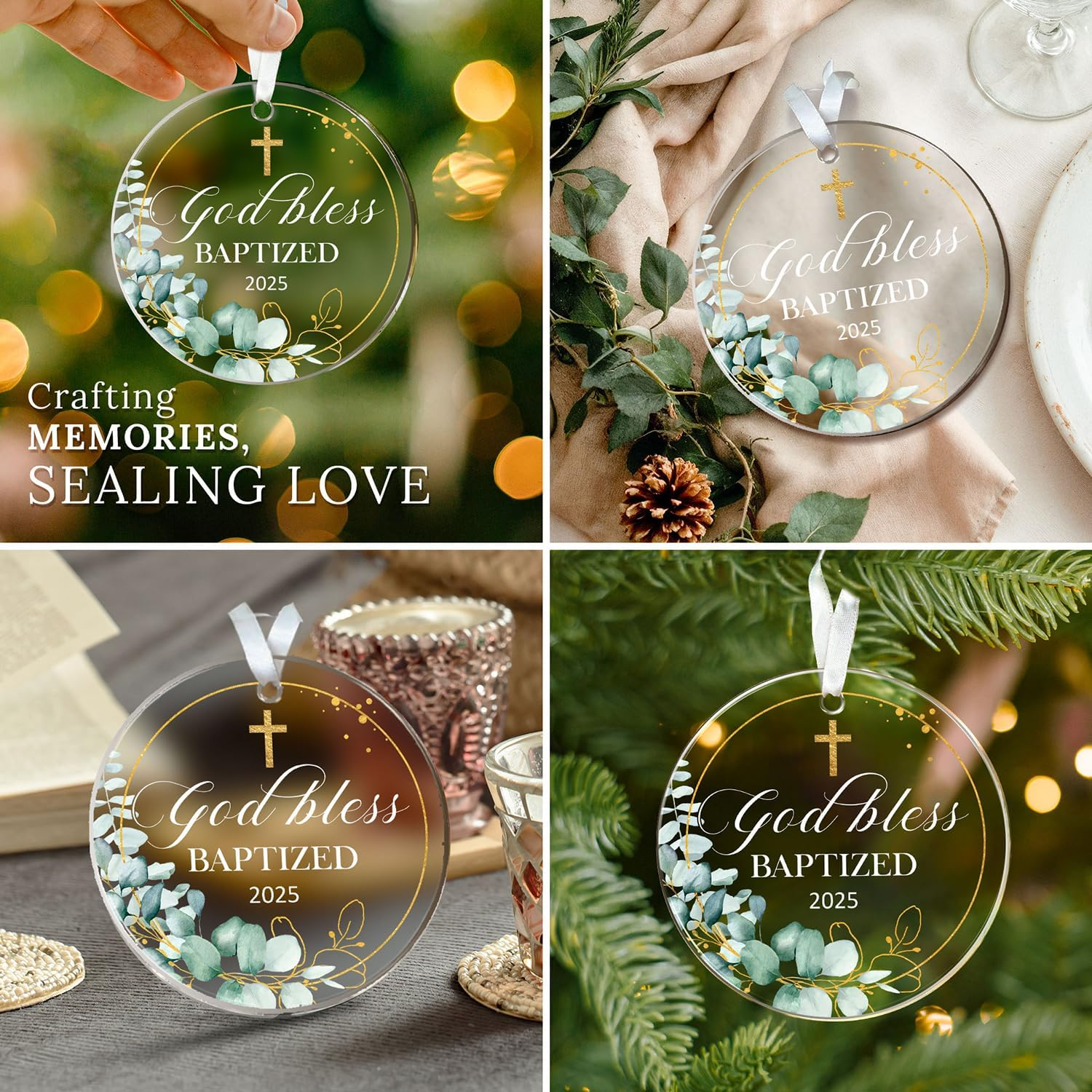 HEXMOZ God Bless Baptized Ornament 2025 - Christian Easter Baptism Gifts for Boys, Girls, Adults - Cross Christening Gift for Baby Boy Girl Godson Goddaughter - Acrylic Christmas Keepsake Decoration - Retired 4 2025 image number 6