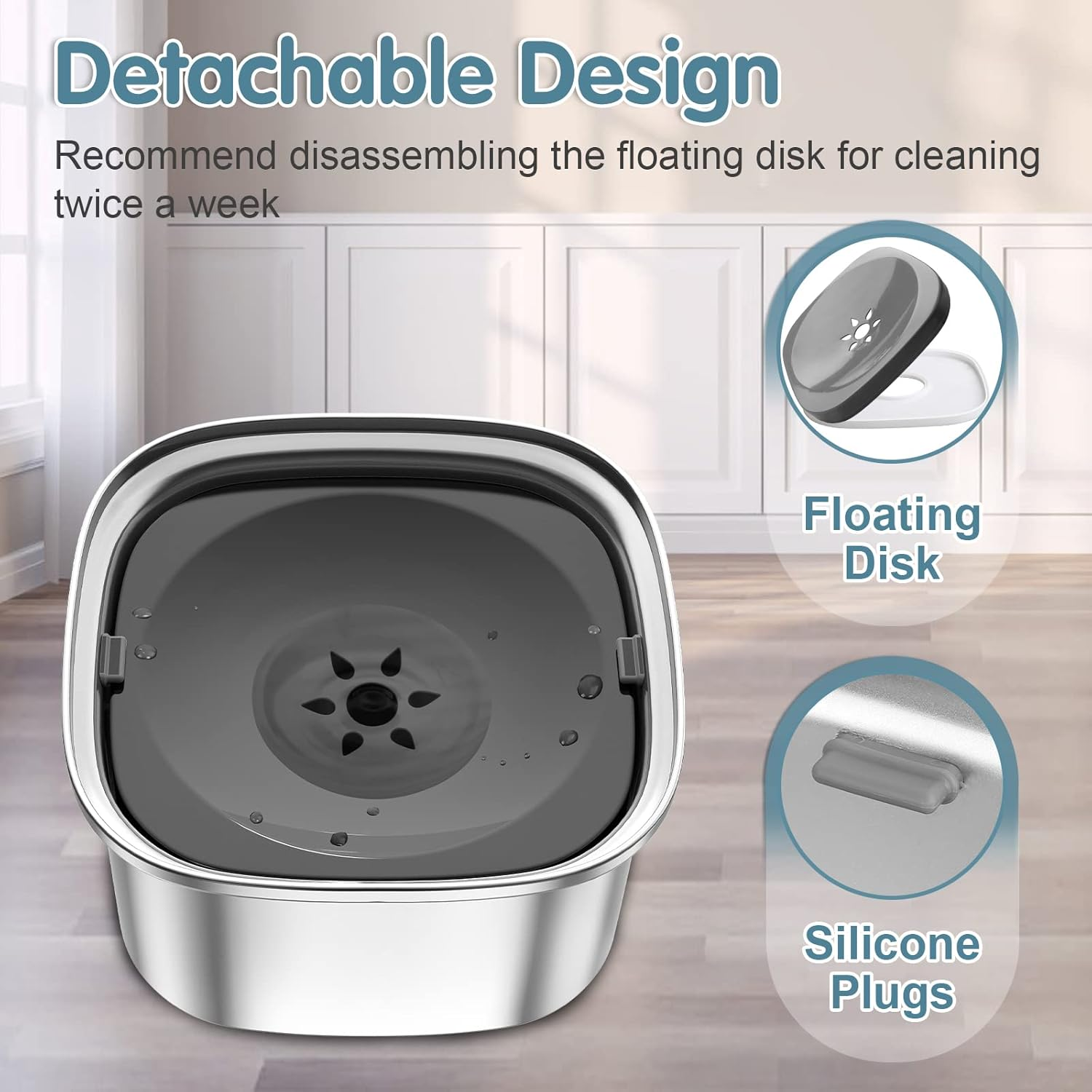 UPSKY 3L Dog Water Bowl 101Oz Stainless Steel Dog Bowl No Spill Large Capacity Dog Food Water Bowl Slow Water Feeder,Spill Proof Pet Water Dispenser Vehicle Carried Travel Water Bowl Dogs,Cats 1.Grey image number 4