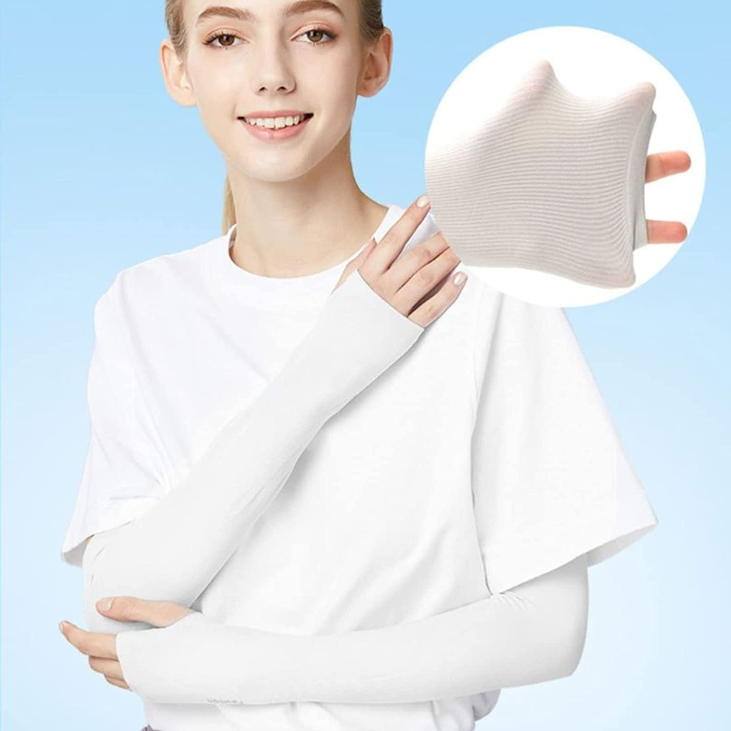 2 Pairs - Arm Cooling Sleeves UV Sun Protection Arm Sleeves for Women Men Youth, MH MOIHSING Arm Warmers for Cycling Driving Outdoor Sports Basketball Sleeves, Arm Compression Sleeves Black White image number 1