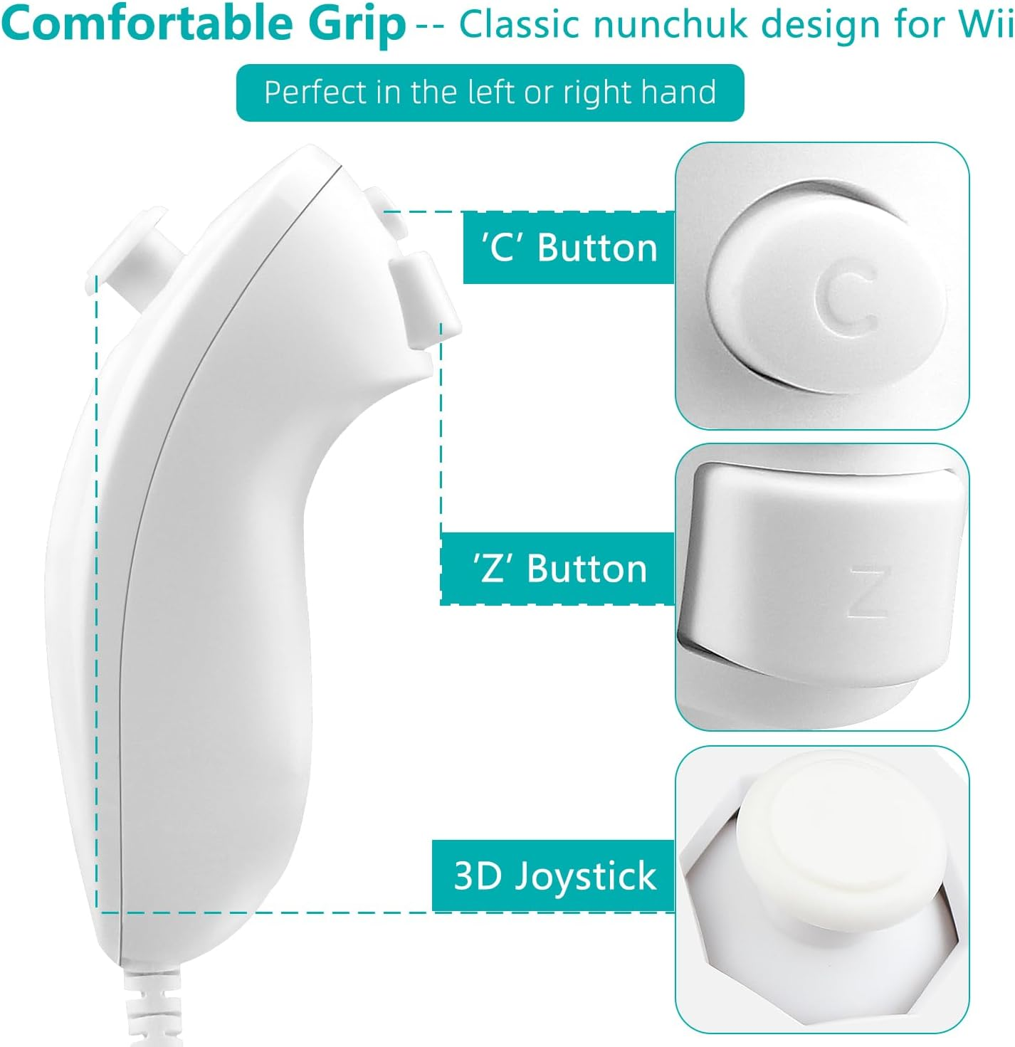 OSTENT Motion Based Wired Nunchuck Controller for Nintendo Wii Console Video Game - Blue image number 4