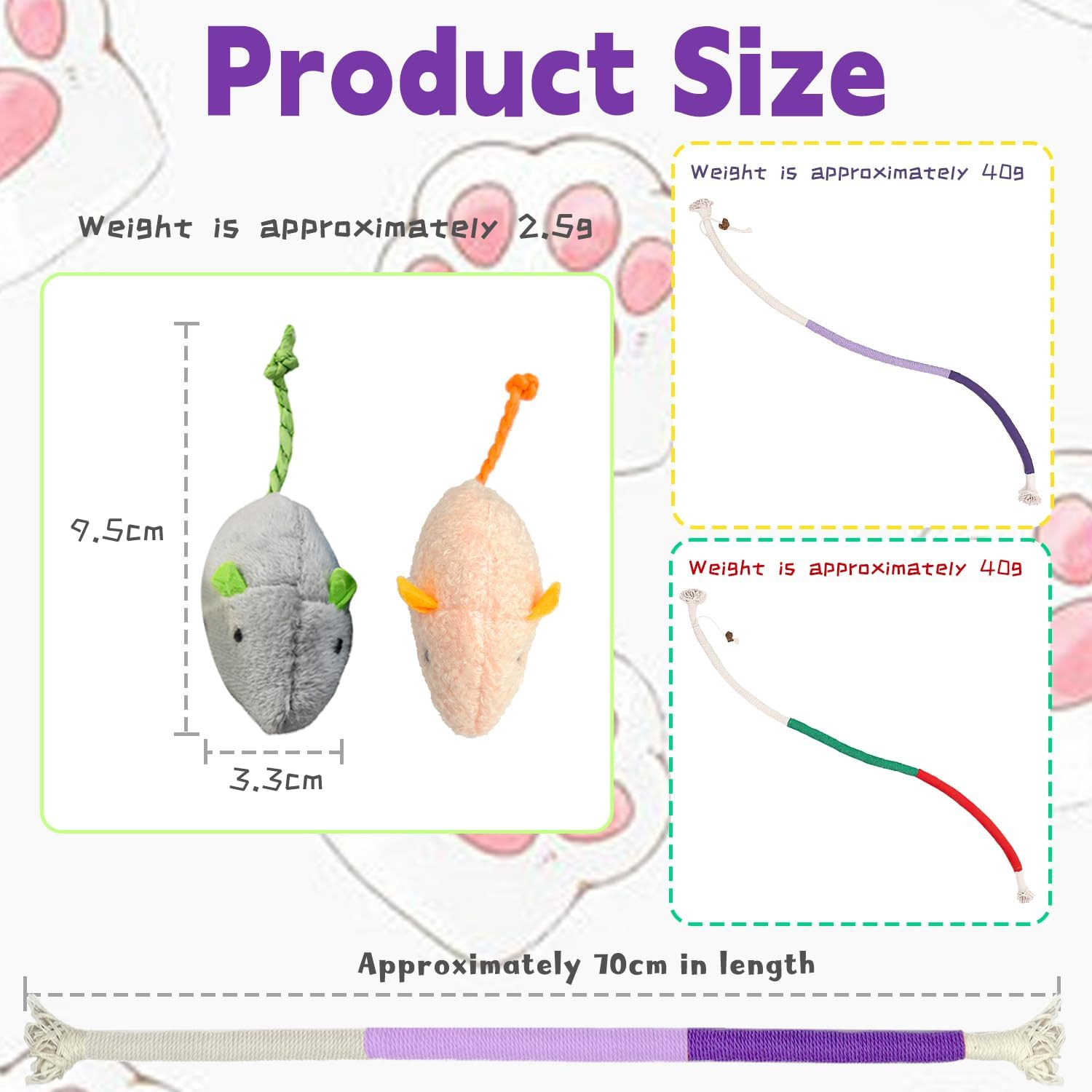 RUGBOL 4 Pcs Cat Toys, Bite Rope Catnip Toy Catnip Toy Mouse Kitten Toys Interactive Cat Toys for Indoor Cats Kitten for Boredom and Exercise (Red+Purple) - Red+Purple image number 5