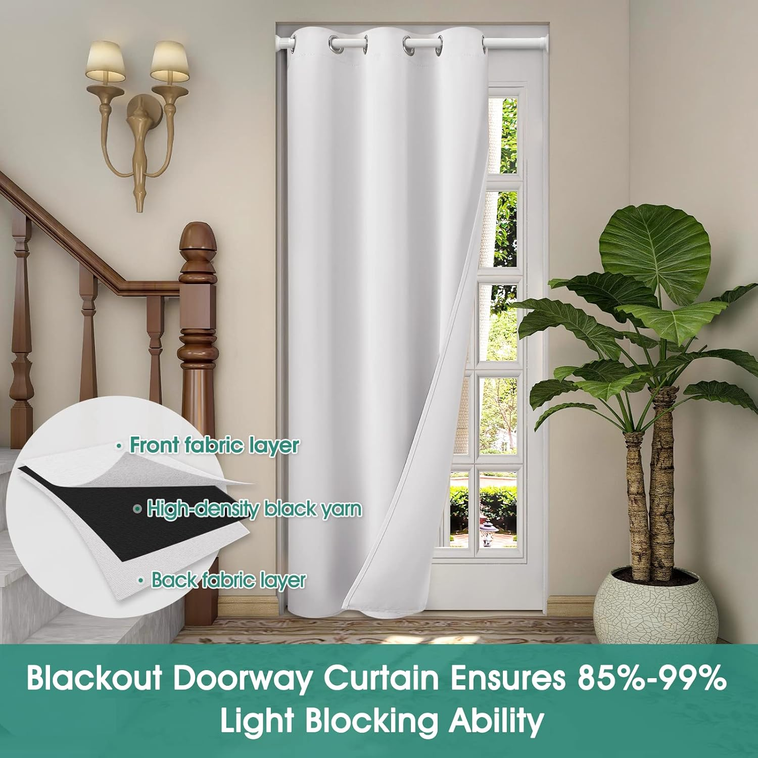 HOMEIDEAS Greyish White Doorway Curtains Privacy, Grommet Closet Curtain for Bedroom, 80 Inches Length Solid Blackout Door Cover Curtains, Tie Back Insulated Window Curtain Drape, 1 Panel image number 5