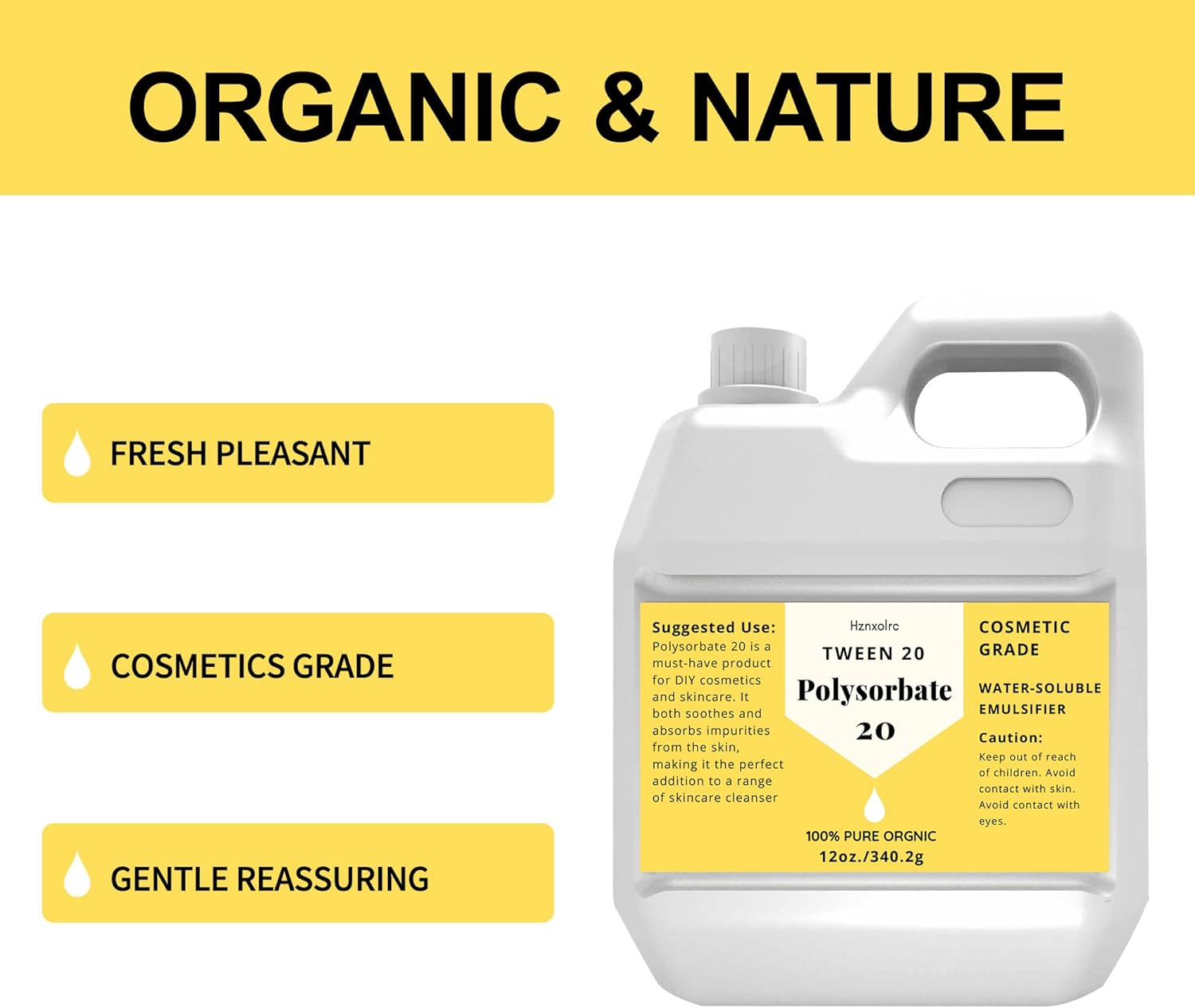 12 Oz Polysorbate 20 Emulsifier, Premium Polysorbate 20 (TWEEN 20) Liquid, 100% Pure, Cosmetics Grade, Gentle on Skin, Suitable for Making Lotions, Shampoos, Body Washes, Makeup Removers and More image number 2