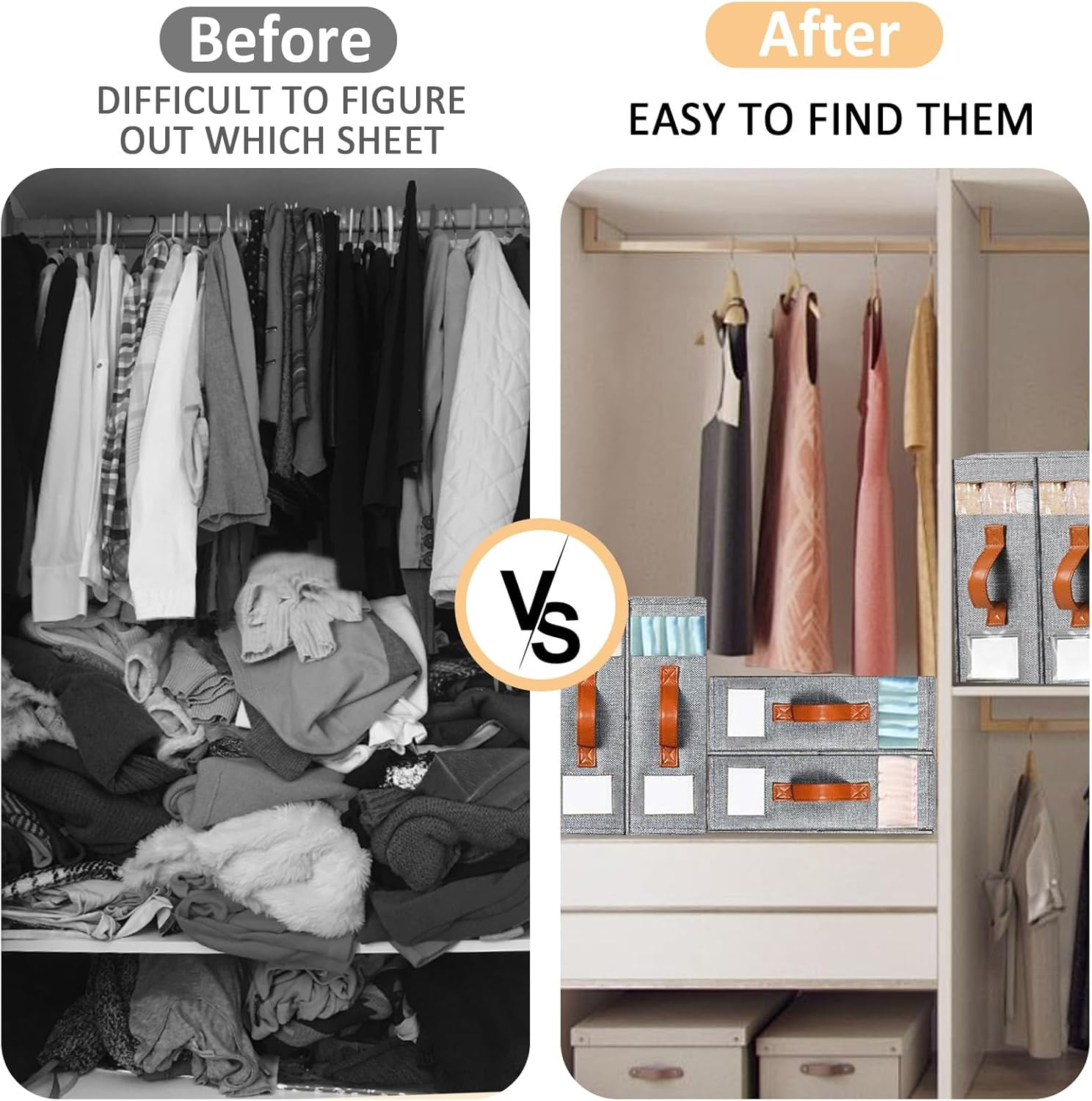 Foldable Bed Sheets Organizers and Storage(King & Queen Size),Linen Fabric Closet Organizers with Window,Folding Bedding Storage Box for Bedsheets and Pillow Cube Organizer (8 Pack Grey) image number 6