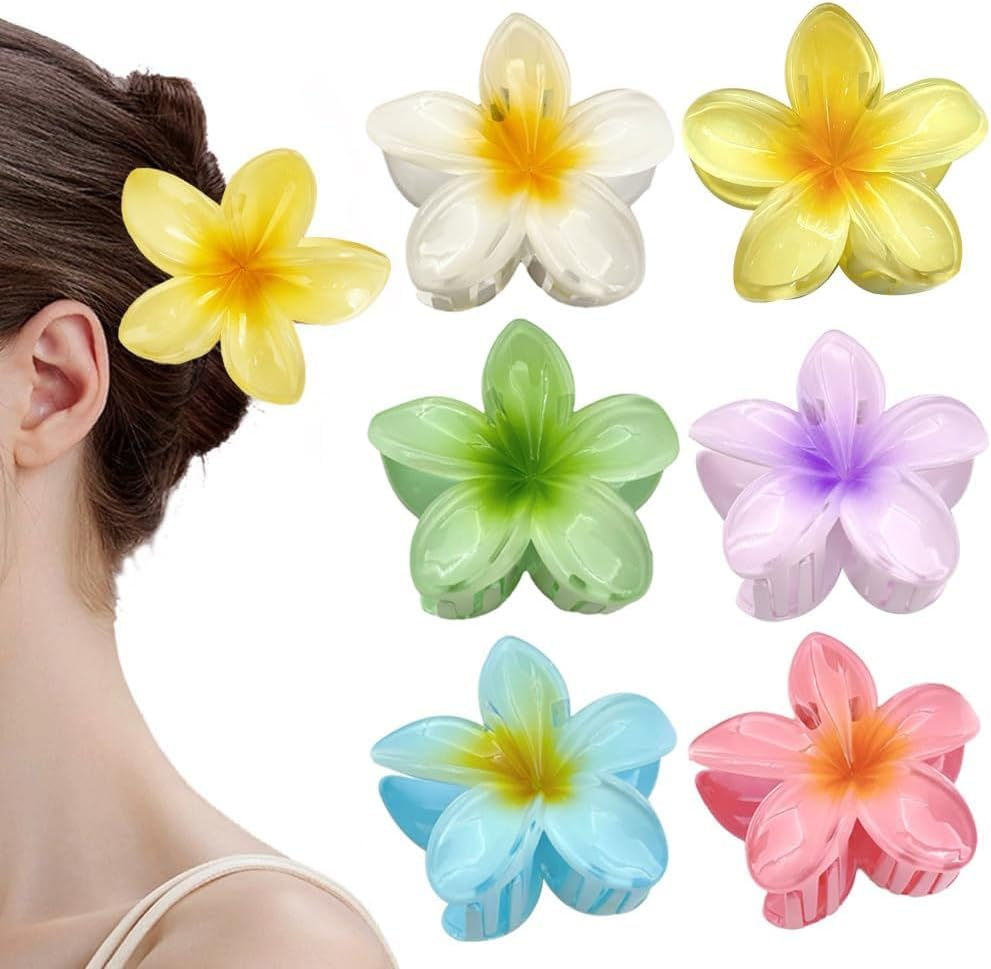 HSAJS Pack of 6 Flower Hair Clips Hawaii Non-Slip Hair Jaw Clips Cute Jelly Colour Hair Clips Strong Hold Styling Accessories Flower Clip for Women Girls Gifts image number 5