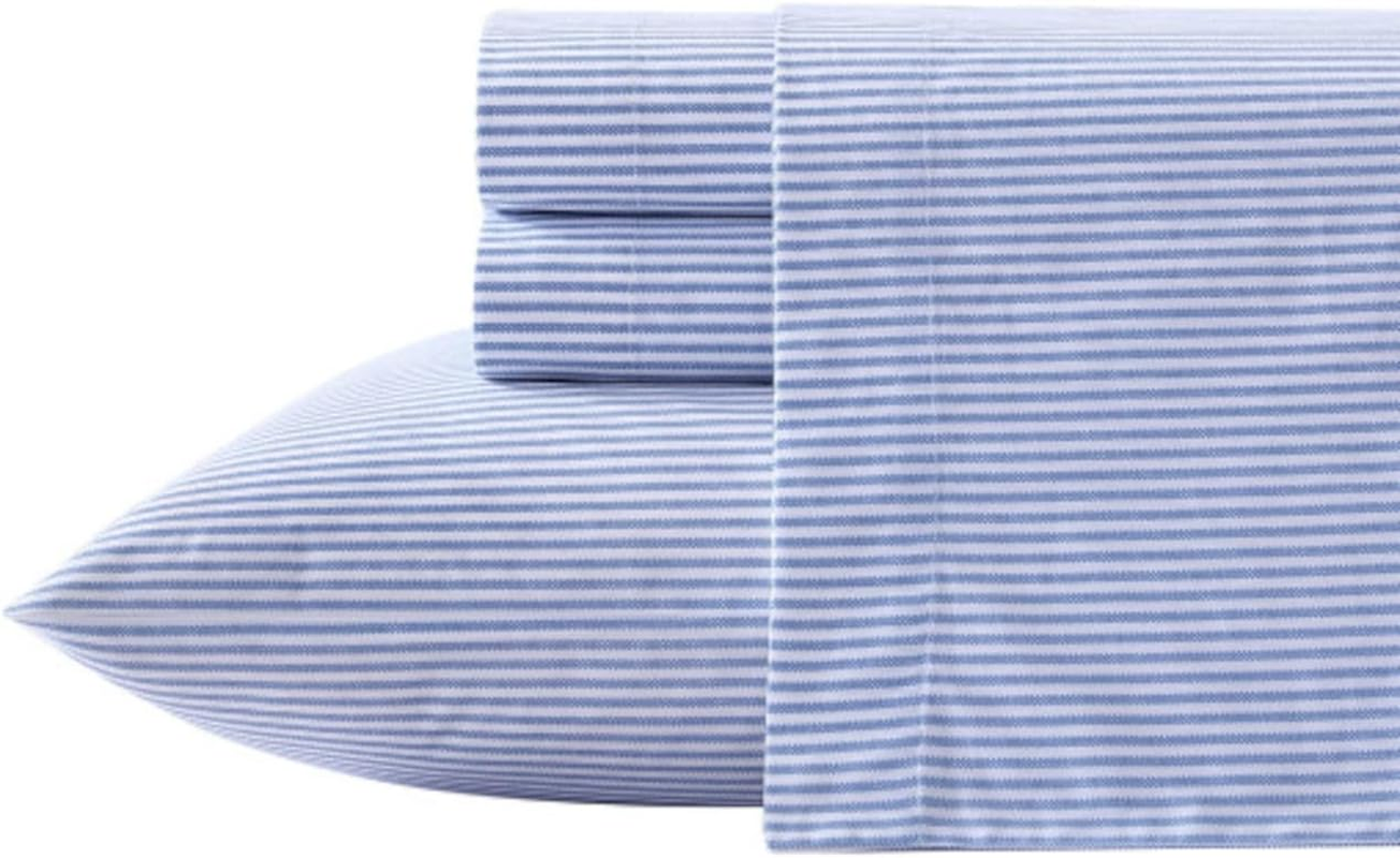 Poppy & Fritz - Twin XL Sheet Set, Cotton Percale Bedding Set, Crisp & Cool, Stylish Home Decor (Oxford Stripe Blue, Twin XL) image number 3