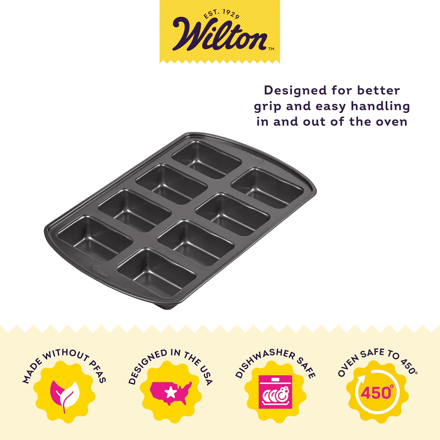 Wilton Gold Premium Non-Stick Warp-Resistant Bakeware, Made without Pfas, Mini Loaf Pan, 8-Cavity, 15 X 10 X 1.5 In, Packaging May Vary image number 1