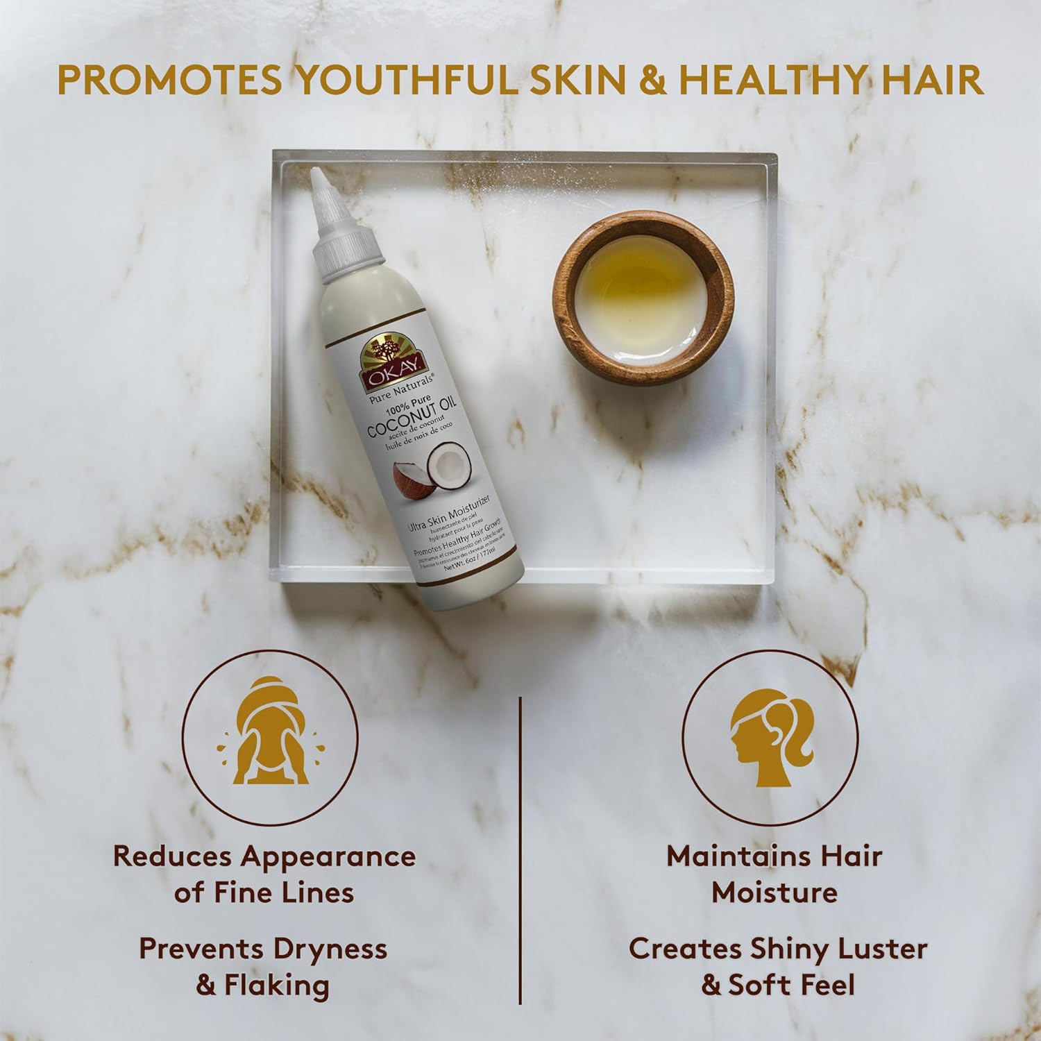 Okay 100% Oil for Hair and Skin, Coconut, 6 Ounce