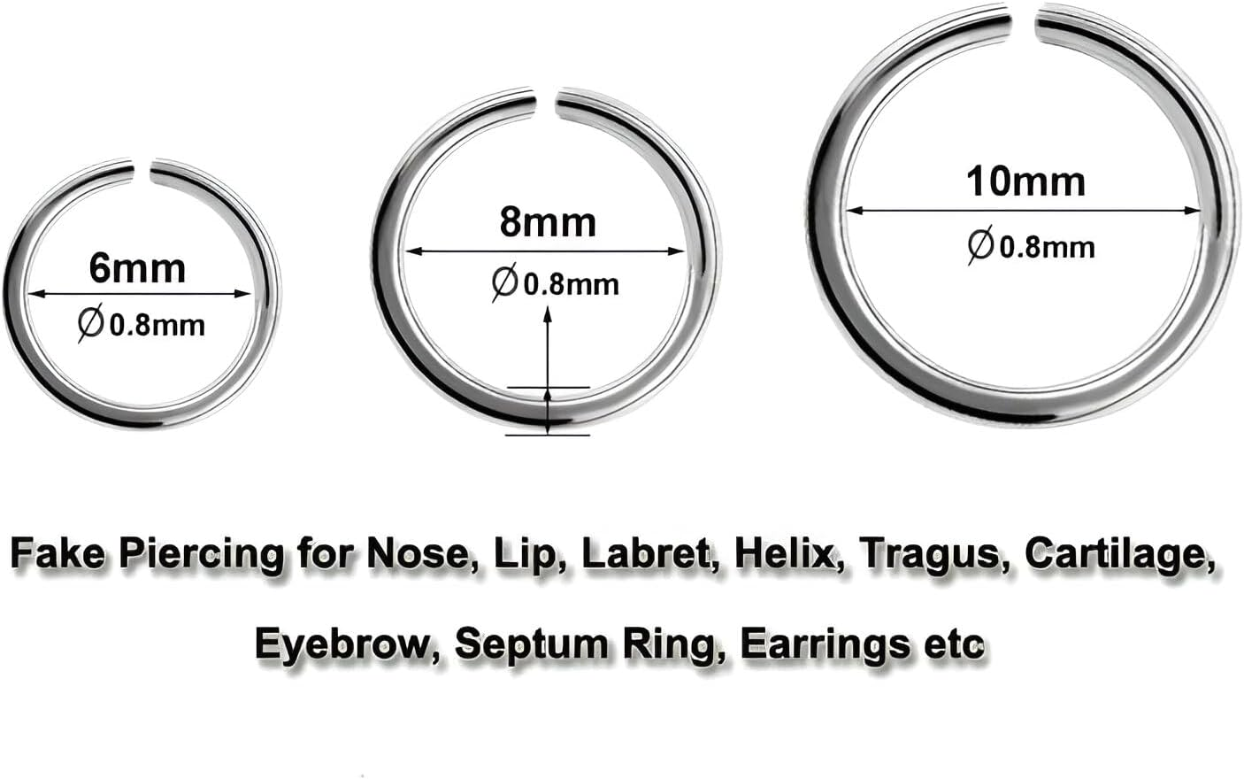 20G Stainless Steel Fake Nose Ring Hoop - Seamless Open Faux Nose Hoop - 6Mm 10Mm Diameter - Hypoallergenic and Durable image number 3