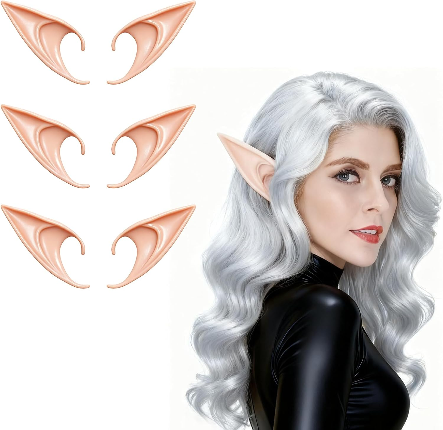 3 Pairs Halloween Elf Ears - Soft Pointed Elf Ears, Comfortable Skin-Friendly Lightweight for Adult Cosplay, Fairy Costume, Halloween Party, Gothic Outfits, Cosplay Photo Shoots & Holiday Gatherings image number 3