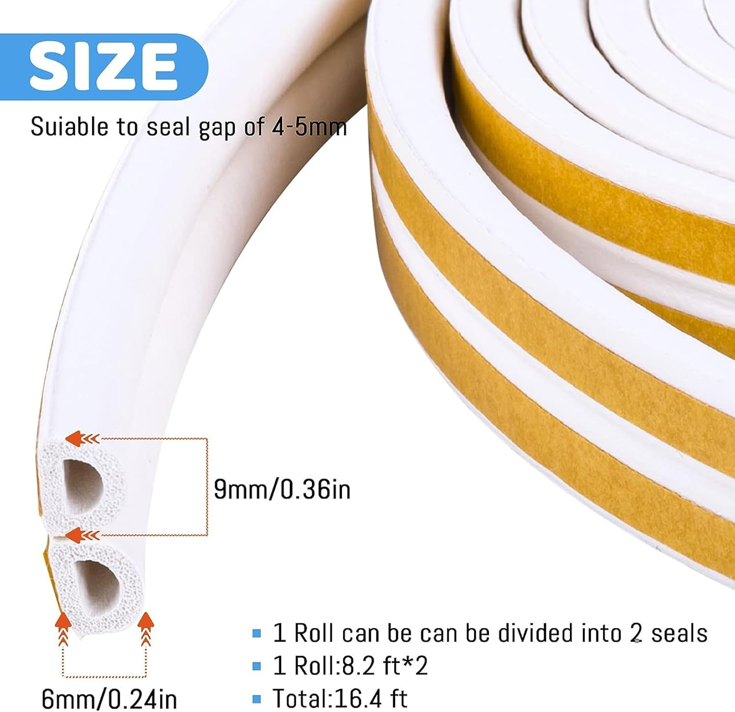 Door Weather Stripping, 20Ft Door Seal Strip,Anti-Collision Sealing Strips,Sealing Tape for Doors Windows,Self Adhesive Rubber Foam Seal Strip Sound Insulation D Type Weather Strips (White) image number 6