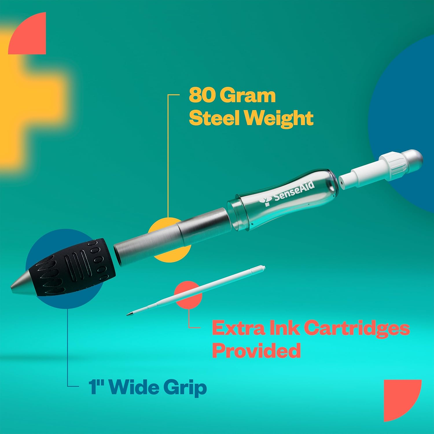 Fat Heavy Weighted Pens | Set of Two Super Big Pens Including TWO BONUS INK REFILLS | Large Wide Grip Pens Aids Writing for Those with Arthritis, Parkinson'S, Carpal Tunnel & Essential Hand Tremors image number 5