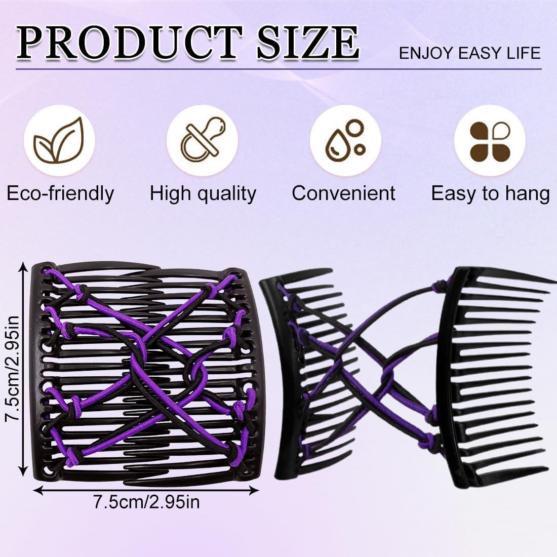 2 Pieces Hair Combs Hair Clips for Women Fashion Elastic Hair Clips with Double Comb Hair Clip Accessories DIY Hairstyle Design for Women and Girls image number 3