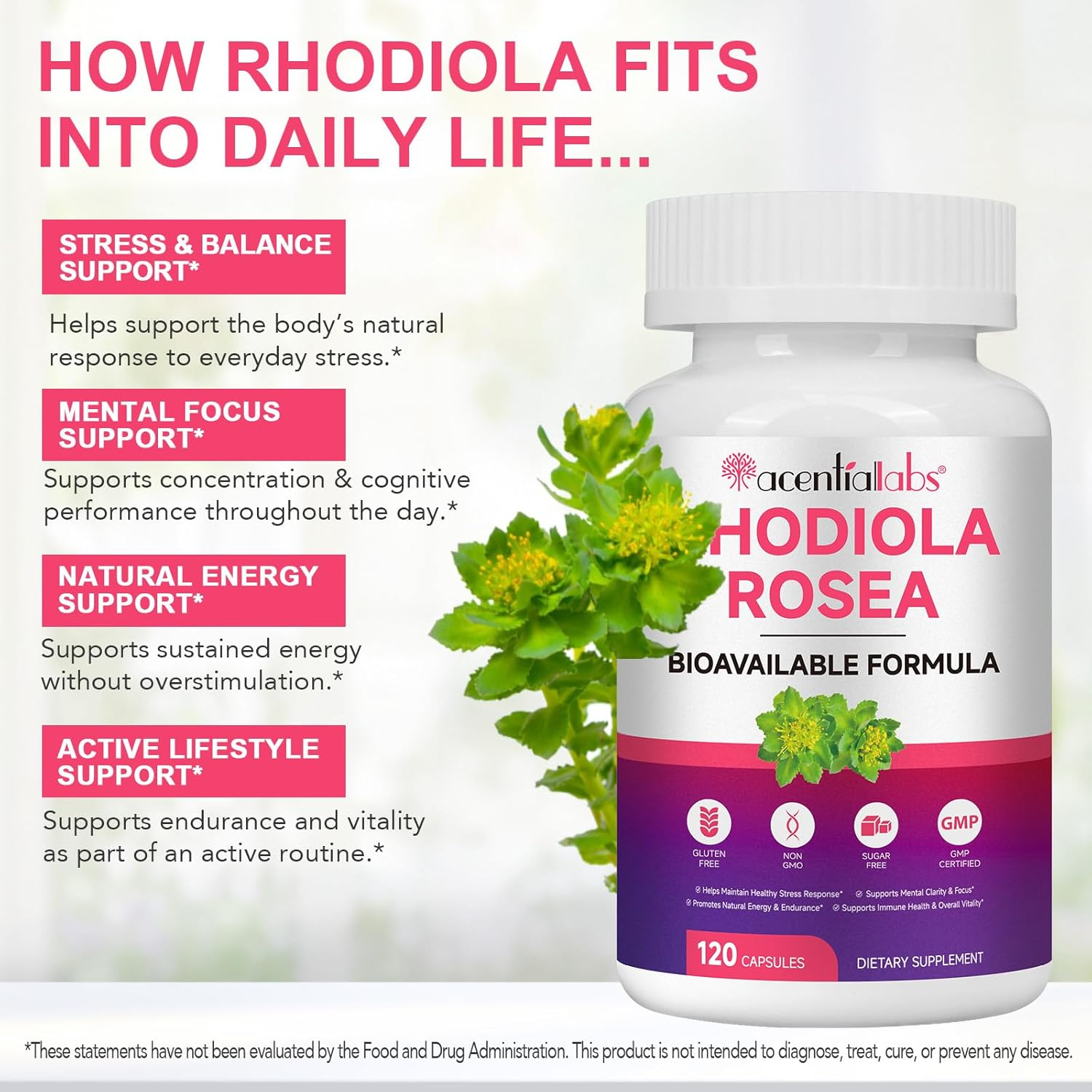 Rhodiola Rosea Extract 500Mg | Standardised Botanical Formula | Daily Herbal Supplement | 4 Month Supply | 120 Capsules image number 6