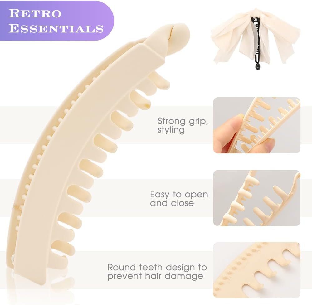 6 Piece Banana Clip Set for Women: 2 Bows Banana Clips & 4 Large Banana Hair Clips, Suitable for Thick and Fine Hair, Quick Ponytail Styling Tool for Girls and Women image number 4