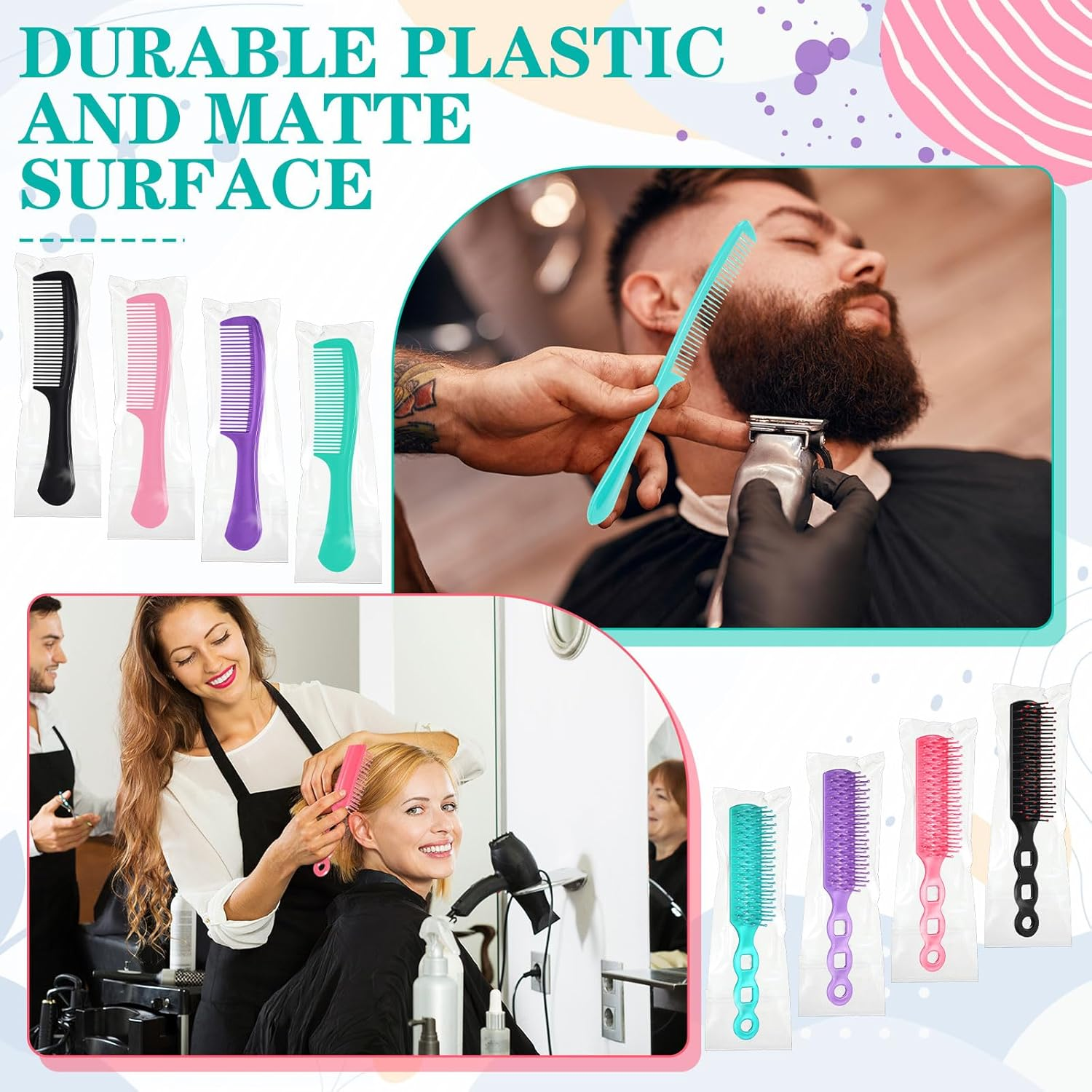 Baderke 200 Pcs Hair Brushes & Combs Set - Nylon Bristles & Plastic Handles - Suitable for Curly Hair - Women, Men & Shelter Use - Multicolor