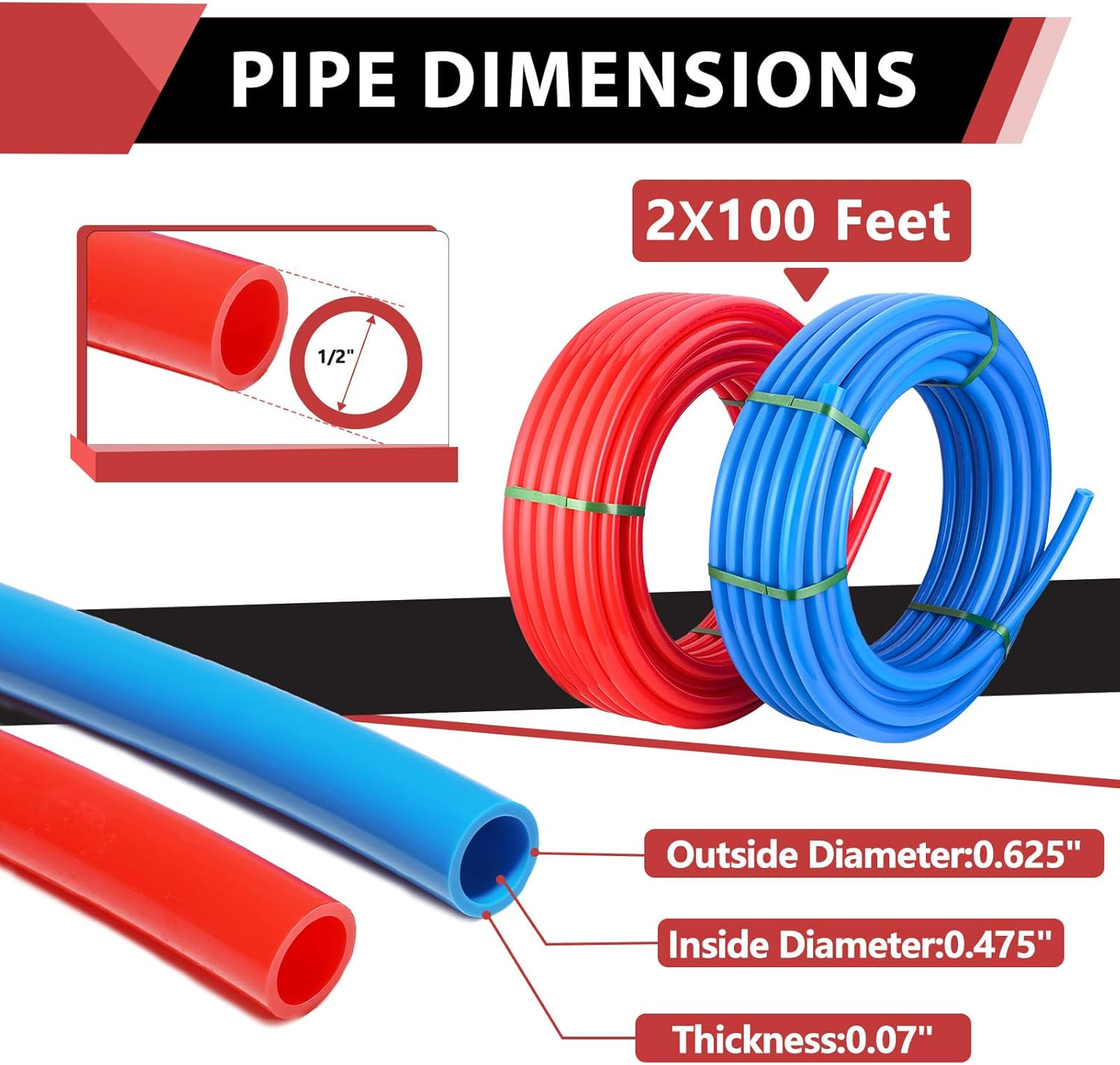 EFIELD 1/2 Inch 2 X100 Ft Pex-A Pipe/Tubing Blue & Red 200 Ft Length for Potable Water-For Hot/Cold Water-Plumbing Applications, with Free Pipe Cutter image number 6