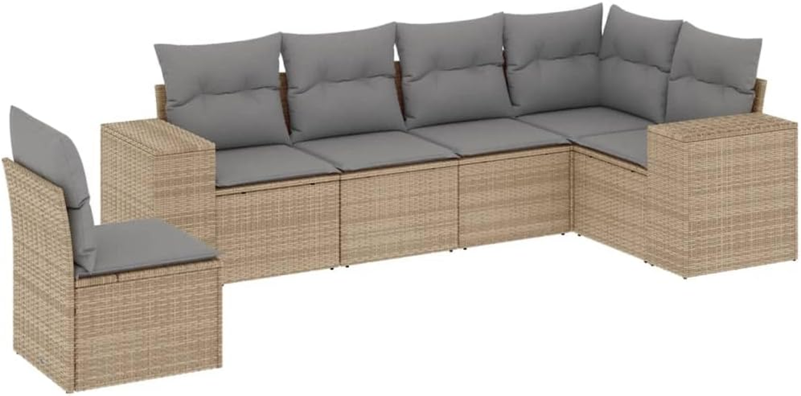 Vidaxl Six Piece Beige Garden Sofa Set Poly Rattan with Cushions - Modular Outdoor Patio Seating image number 2
