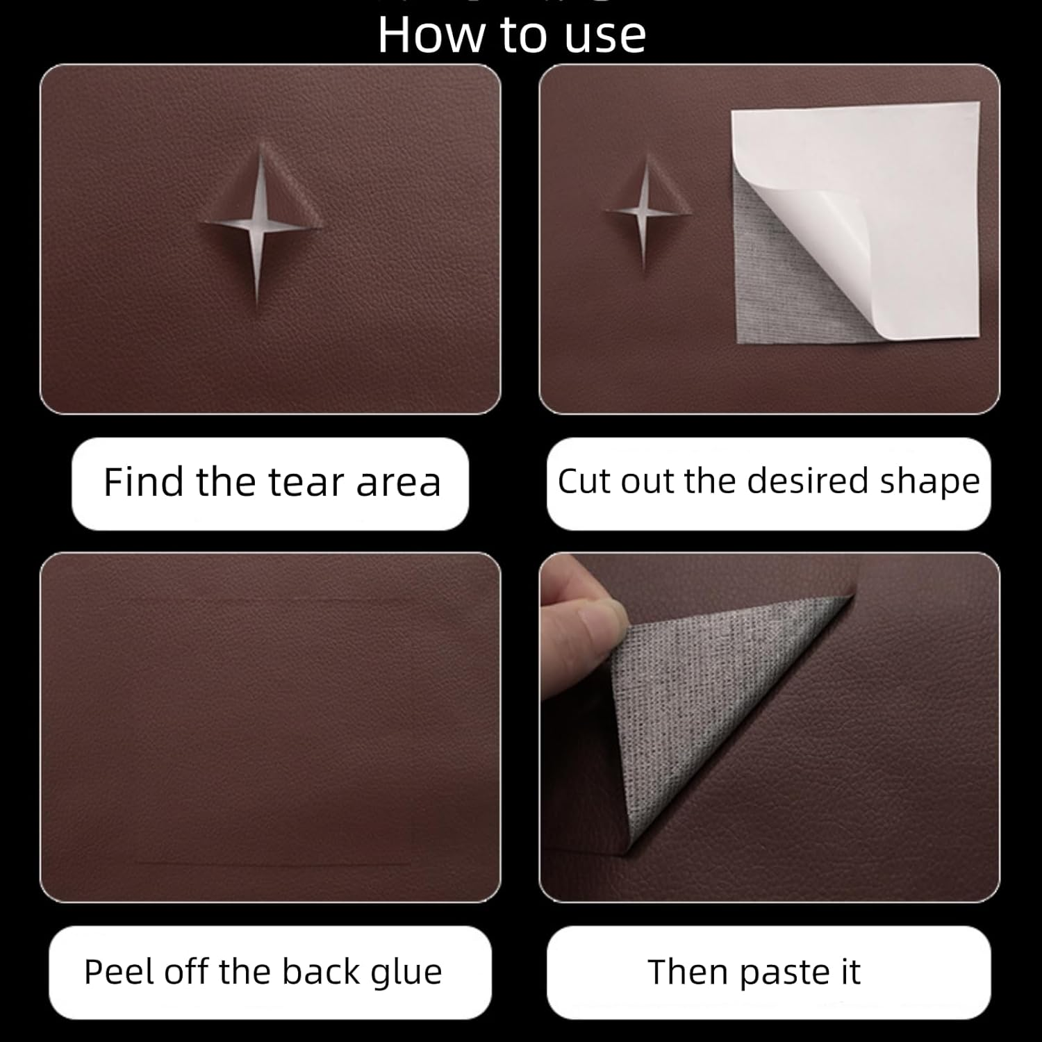 Suytvenxau 2Pcs 30X20Cm Black Leather Repair Patch, Self-Adhesive PU Leather Repair Patch for Couch, Sofa, Chair, Car Seats, Jackets, and Handbags