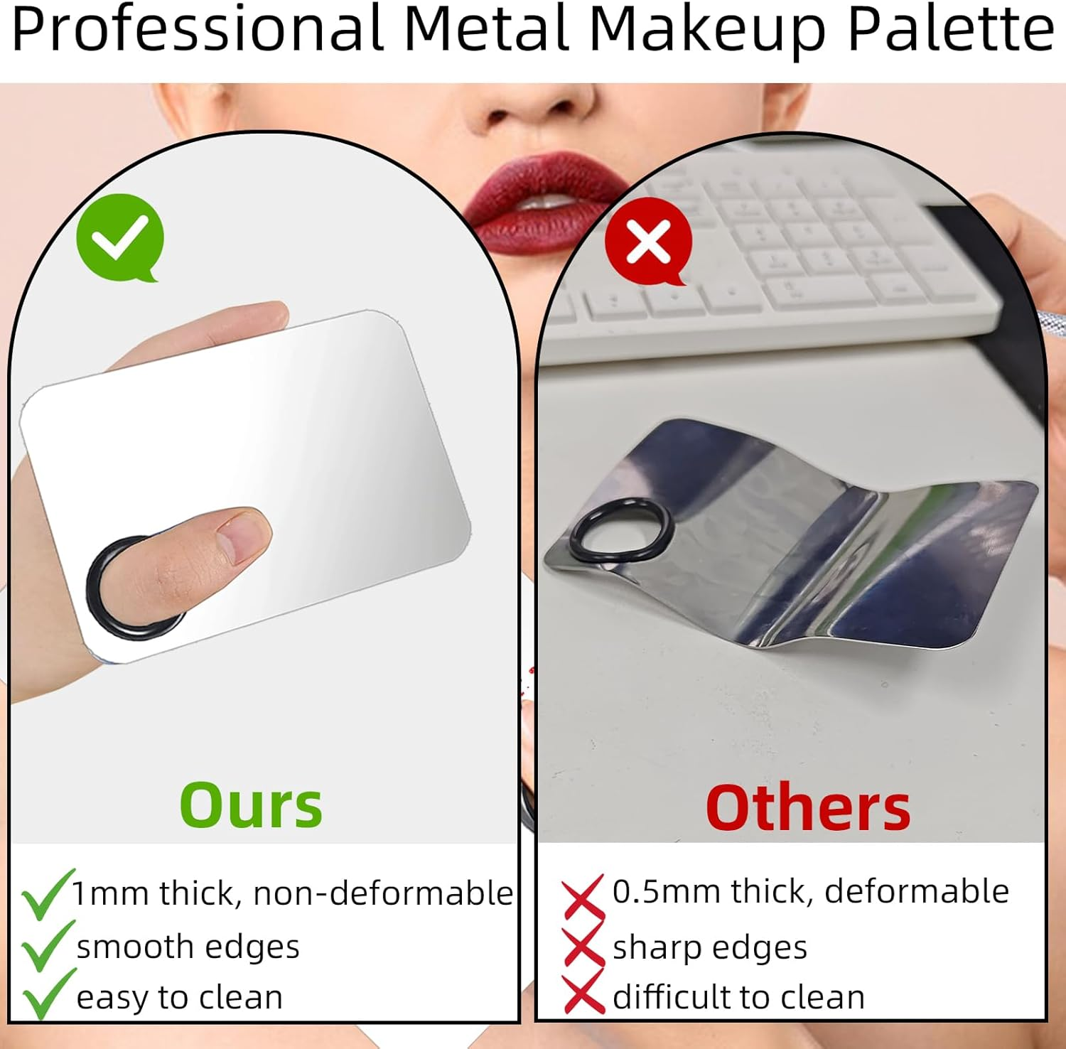 2 Set Makeup Mixing Palette,Stainless Steel Makeup Palette with Spatula Professional Make up Artist Must Haves Make up Palette,Suitable for Mixing Foundation Make up Eye Shadow and Nail(Silvery） image number 3