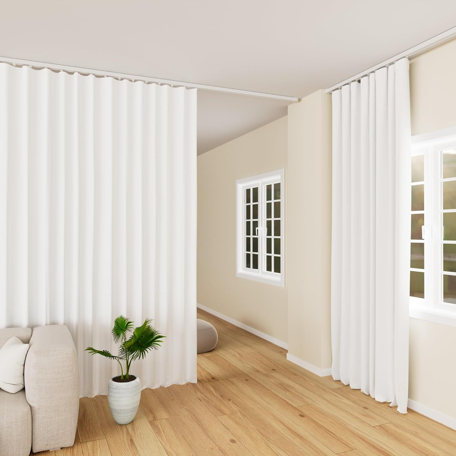 Hoeflife Curtain Track Ceiling Mount Heavy Duty Sliding Curtains Tracks Rails Rod System Room Divider with Clips 6-9Ft White image number 6