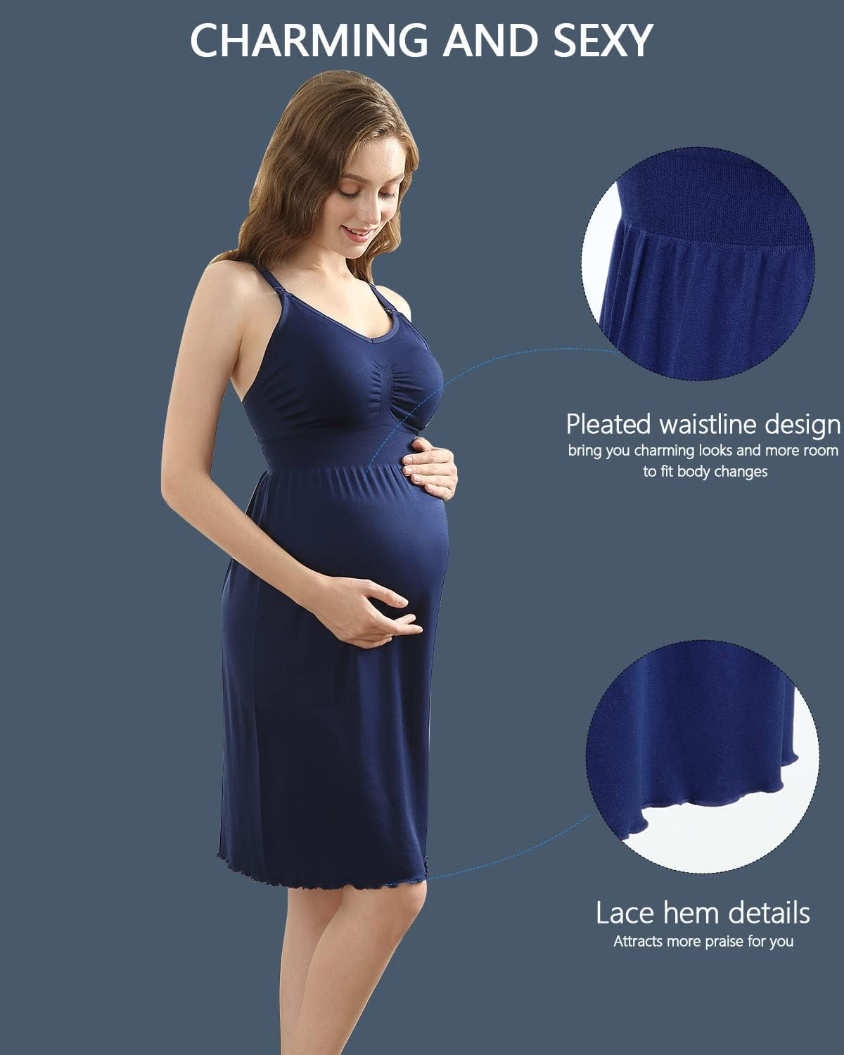 Ilovesia 3PCS Women'S Maternity Breastfeeding Dress Nursing Nightgown image number 1