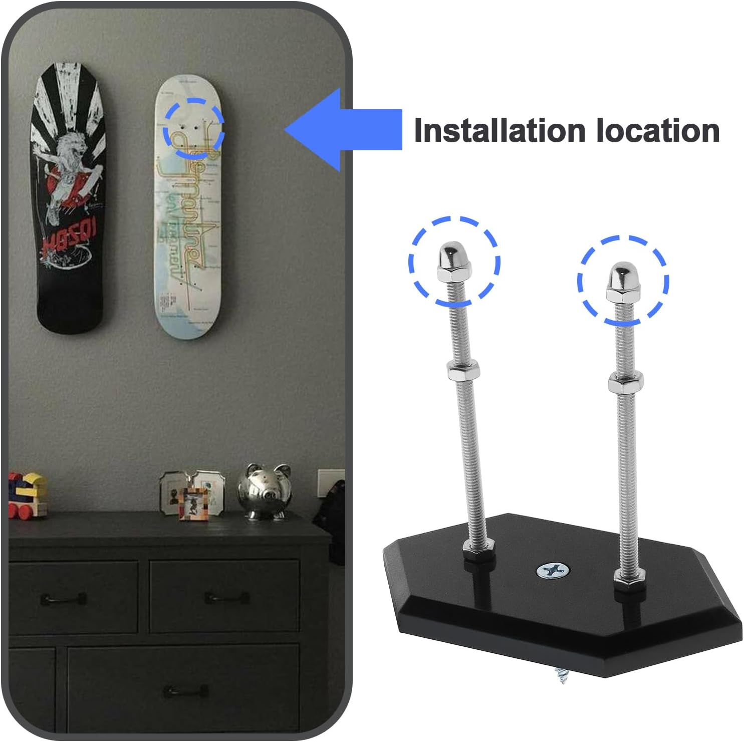 Ecsing 2 Sets Wall Mount Skateboard Hanger Acrylic Skateboard Deck Rack Stand Bracket Floate Effect for Skateboard Deck Display and Storage Black image number 4