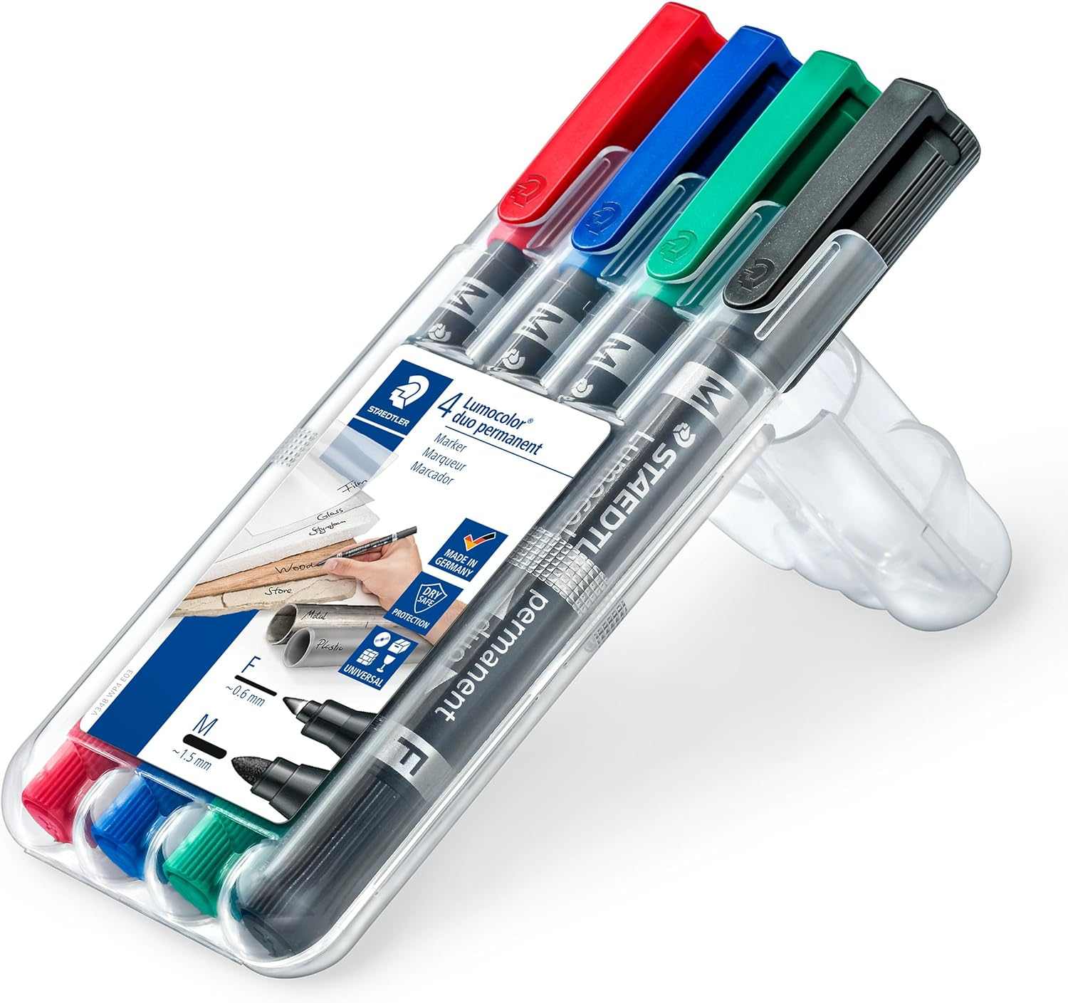 Staedtler Lumocolor Double Ended Permanent Markers with Two Bullet Tips, Assorted (Pack of 4) image number 3