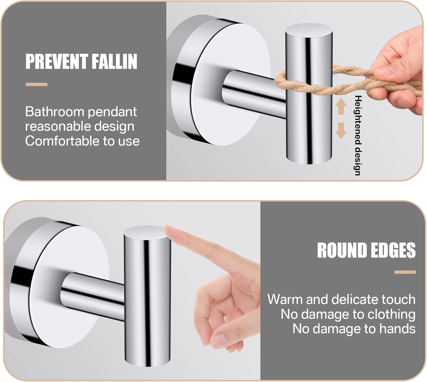 Neween 2PCS Bathroom Towel Hook, Screw in Coat Hooks Wall Mounted Chrome Robe Hooks, Stainless Steel Heavy Duty Wall Hook Cloth Hanger with 4 Screws for Bathroom Hotel image number 5