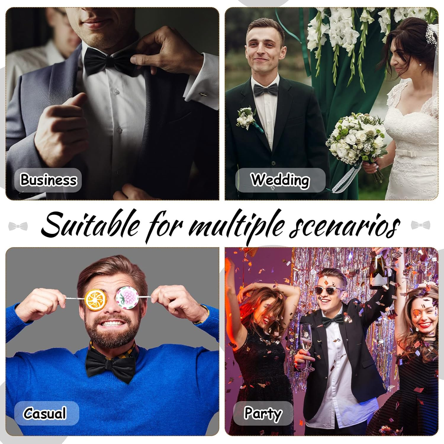 Geyoga 2 Packs Clip on Bow Ties for Men Solid Bow Tie for Costume Wedding Party(Black), Black image number 5