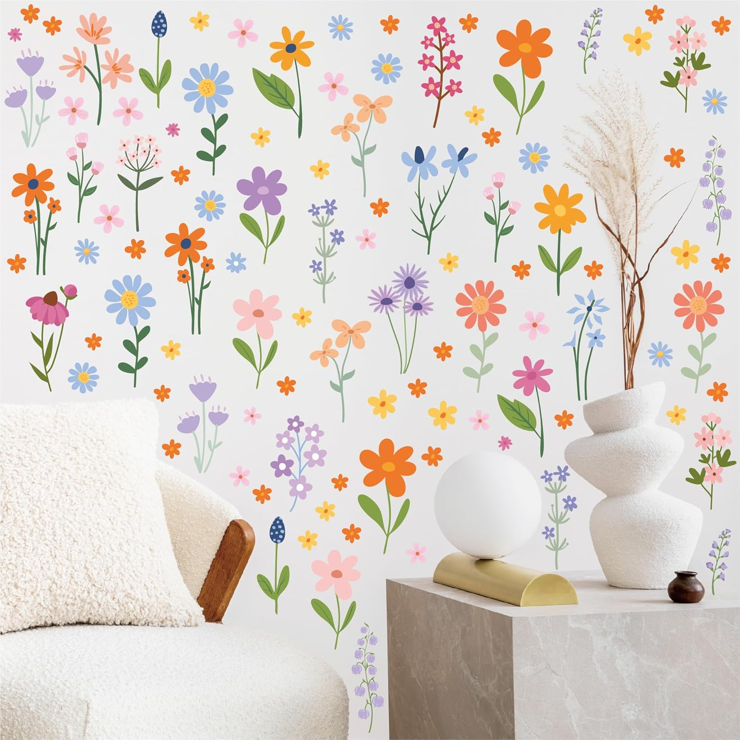Flower Wall Decals - 8 Sheets 102 Pcs Spring Themed Wildflower Wall Stickers Peel and Stick Fairy Floral Wall Decor for Girls Bedroom Living Room Nursery Home - Animal Alphabet image number 5
