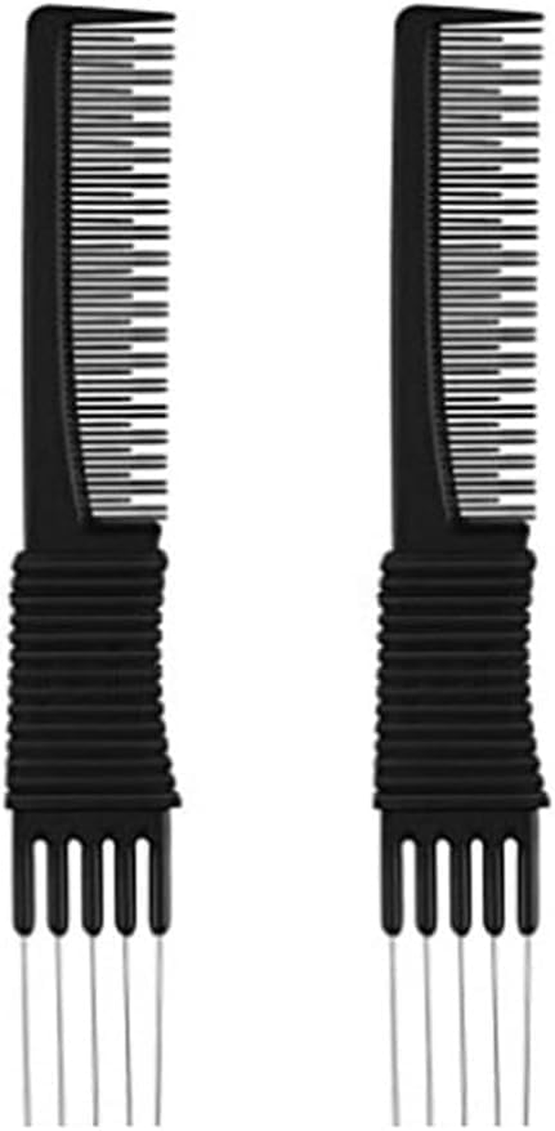 Black Carbon Lift Teasing Combs with Metal Prong, Salon Teasing Back Combs, Lifting Fluffing Comb with 5 Stainless Steel Pins image number 3